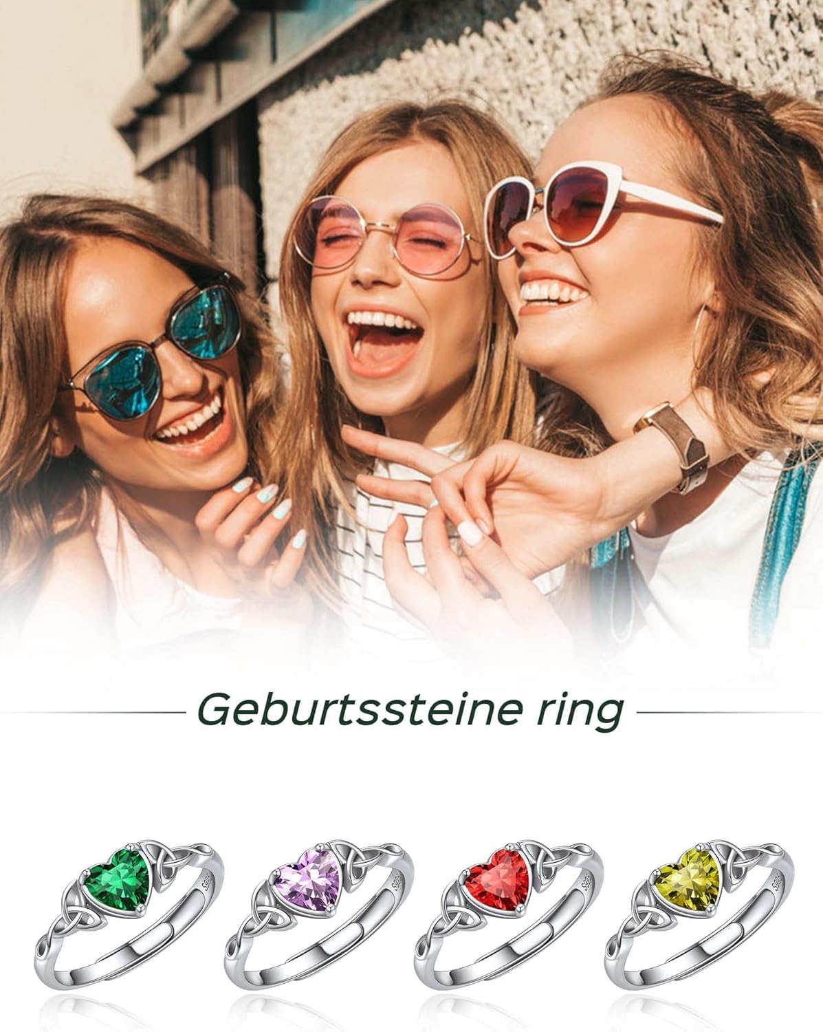 Thumbnail 1 de ChicSilver ChicSilver Ring 925 Silber Damen – verstellbarer Herz-Geburtsstein-Ring mit keltischem Knot & Zirkonia