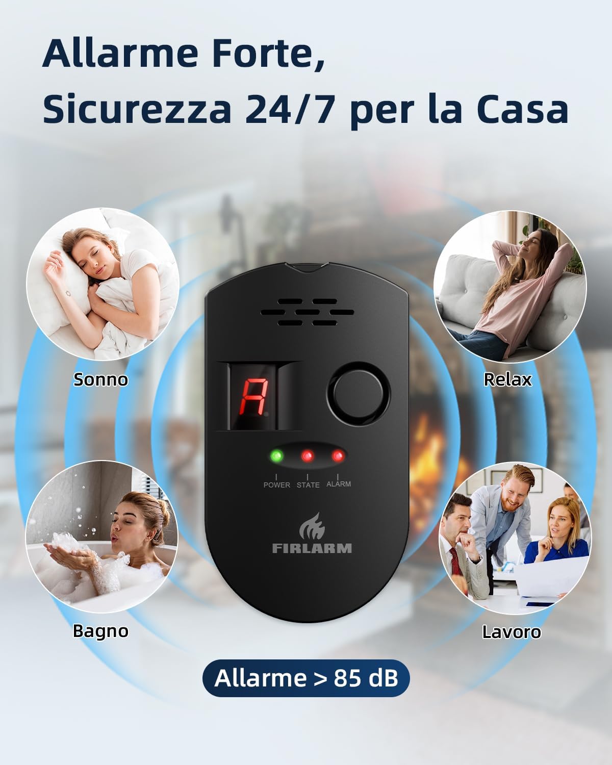 Thumbnail 2 de Firlarm rilevatore di fughe GPL, metano e gas di carbone con allarme portatile e display LCD (BLACK)