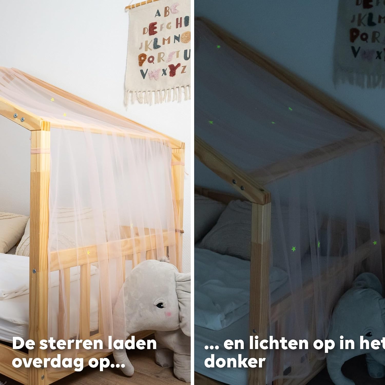 Detalle de lilimaus HB-SINGLE-STARS-135x420-SANFTROSA bedhemel met lichtgevende sterren, 135 x 420 cm