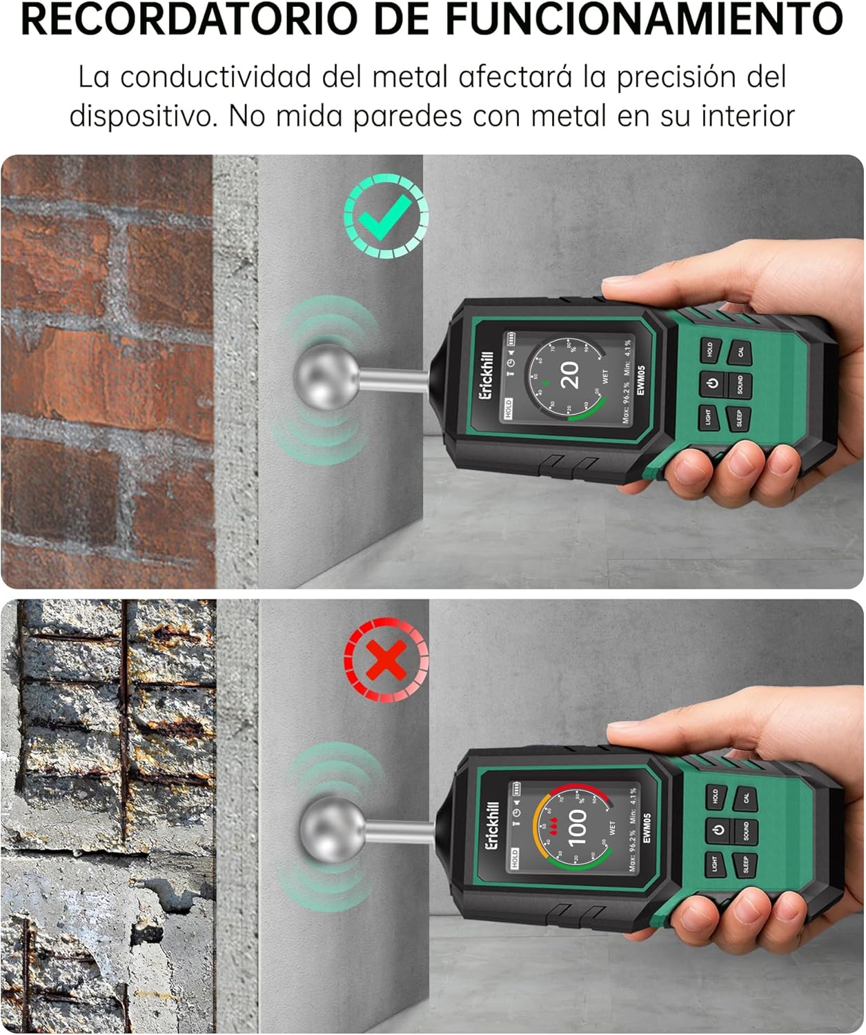 Thumbnail 3 de ERICKHILL Medidor de humedad sin contacto 🏠 LED y pantalla digital