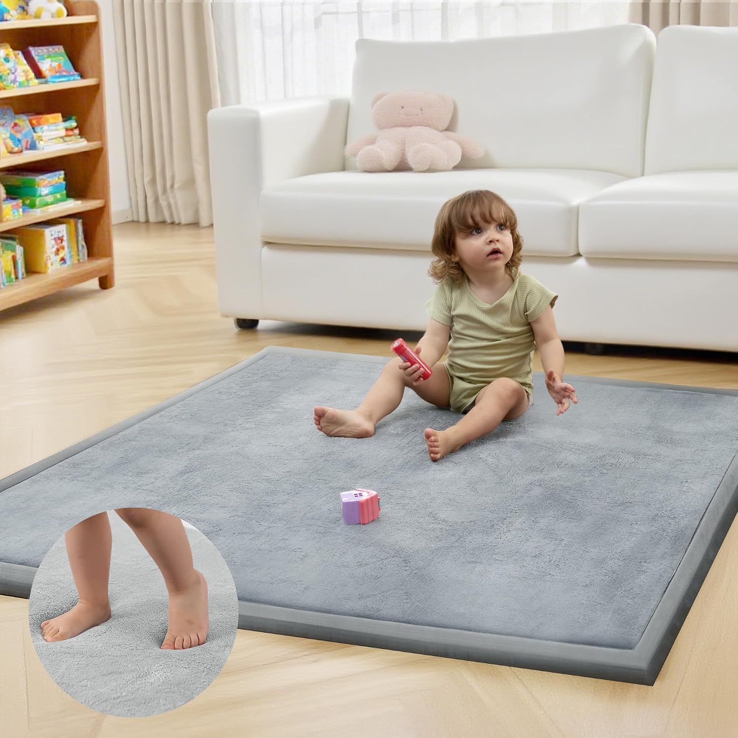 Detalle de ACOMOPACK 1.3-Inch Baby Play Mat, 50 x 50-Inch Coral Velvet, Non-Slip