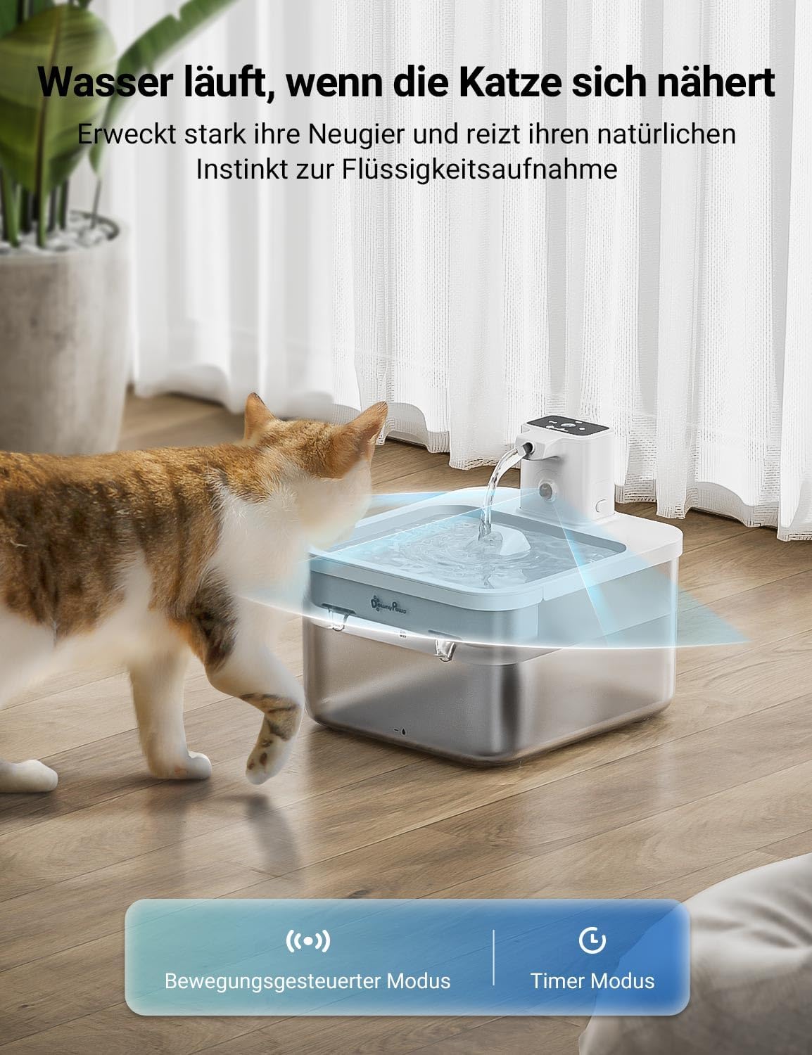 Thumbnail 2 de DownyPaws Katzenbrunnen kabellos mit Bewegungsmelder, 2,5 l, batteriebetrieben (4000 mAh) – weiß