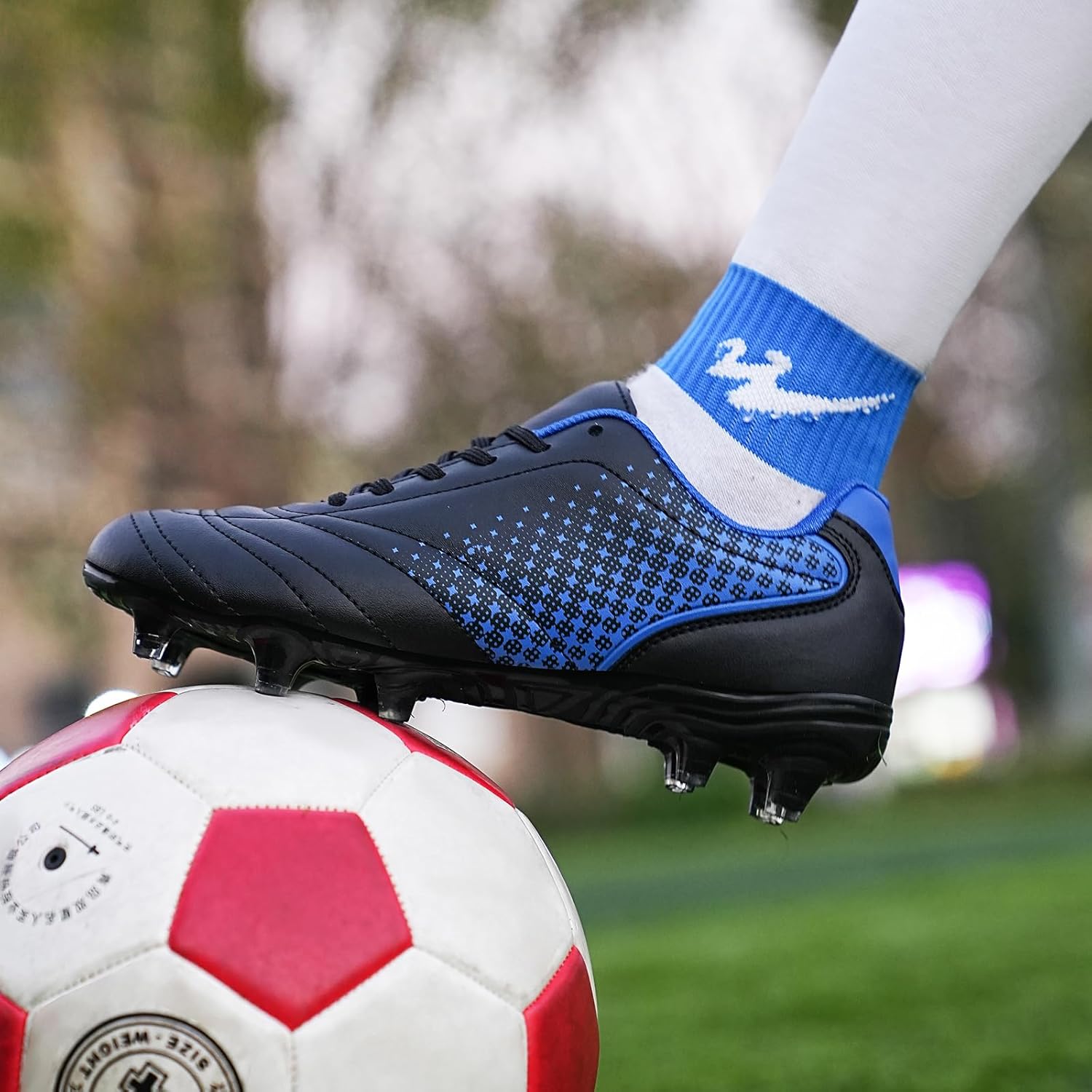 Boys Football Boots Kids Football Shoes Cleats for FG/AG Training & Sports (Breathable Soft Leather)