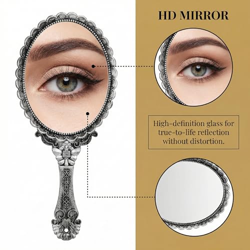 Detalle de SAFIGLE Vintage Handheld Mirror with Carved Pattern (9.84 x 4.53 in)