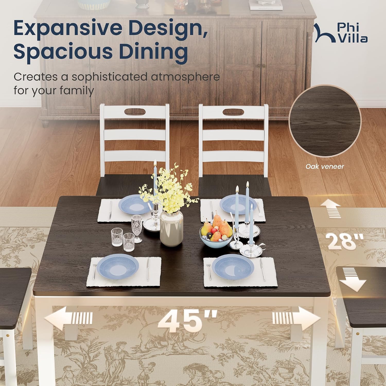 Detalle 2 de PHI VILLA Dining Table Set Solid Rubber Wood