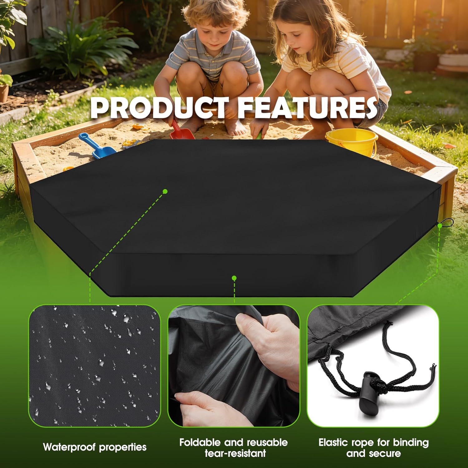 Thumbnail 2 de VTMJ Sandkasten-Abdeckung 180 x 150 cm (Sechseck) aus 210D Oxford mit Kordelzug