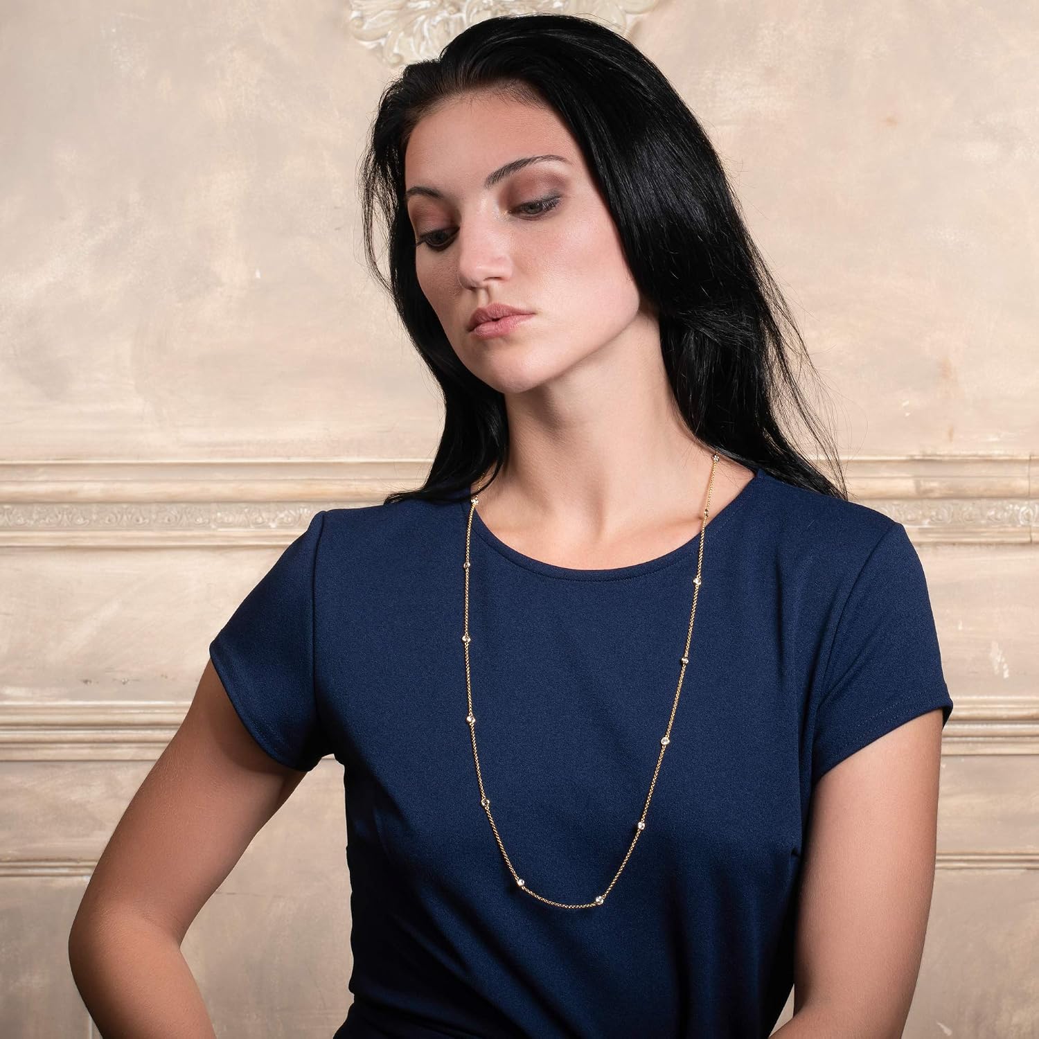 Detalle de namana Collana Lunga Donna con zirconi, argento/oro/oro rosa e confezione regalo