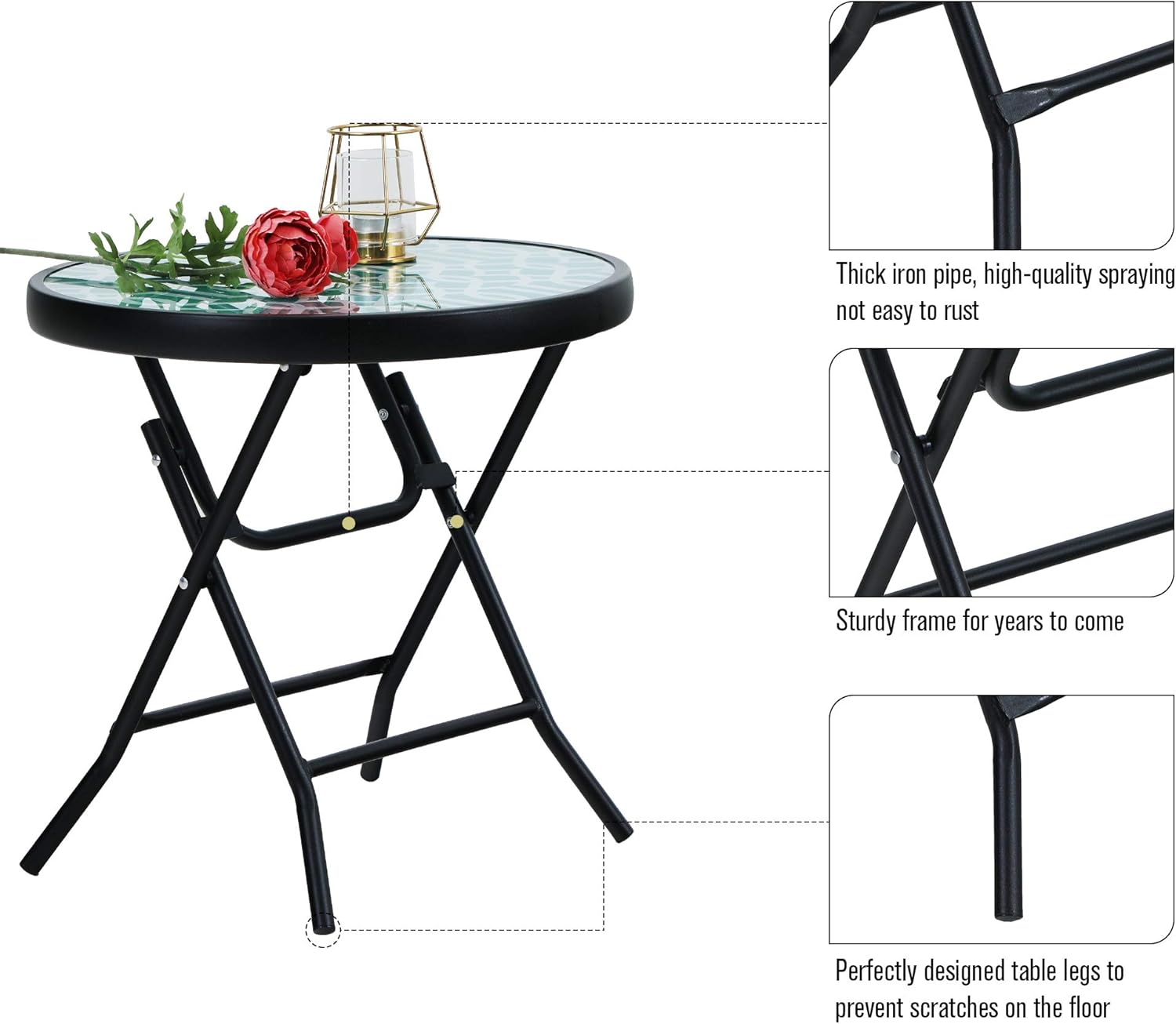Thumbnail 4 de PHI VILLA Folding Side Table (Turquoise) – foldable small round patio & coffee table