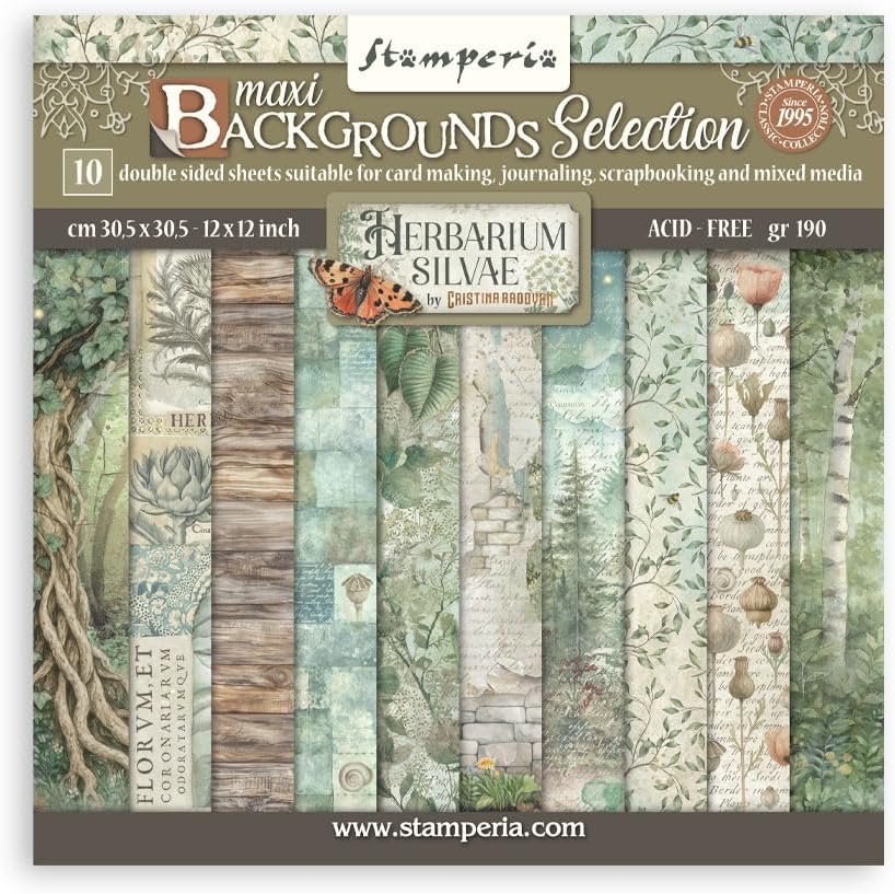 Stamperia Herbarium Silvae Scrapbook Paper Pad 30,5 x 30,5 cm, carta doppia faccia acid free per scrapbooking, bullet journal e carte
