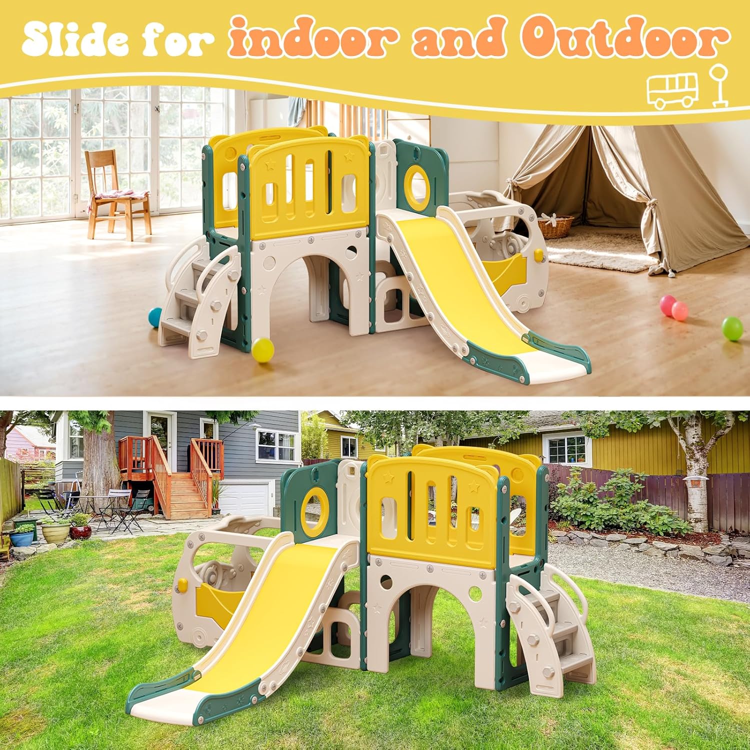 Thumbnail 4 de Kids bus toddler slide playset with hoop