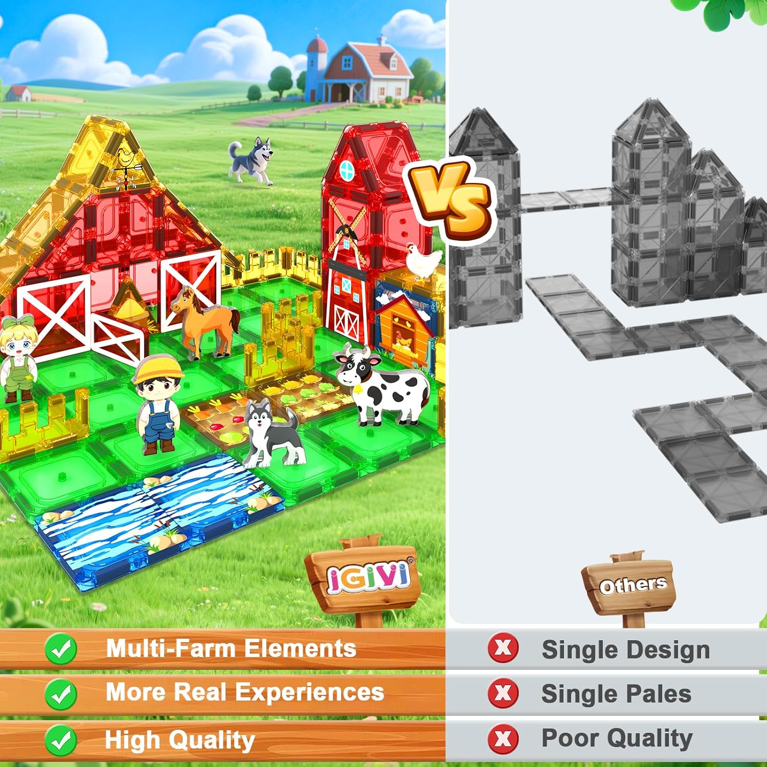 Thumbnail 1 de IGIVI Farm Animals Magnetic Tiles: STEM Builder Toy for 3+ Kids