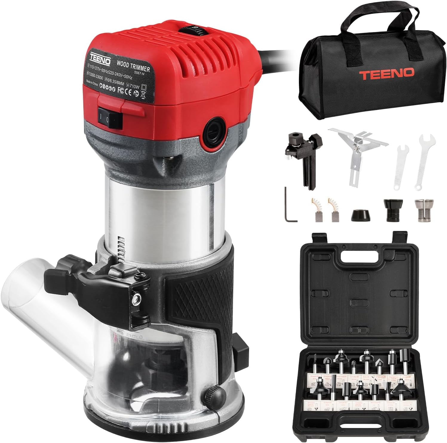 Detalle de TEENO TEENO-5567 Compact Wood Router, 6-Speed, 15-Bit Set