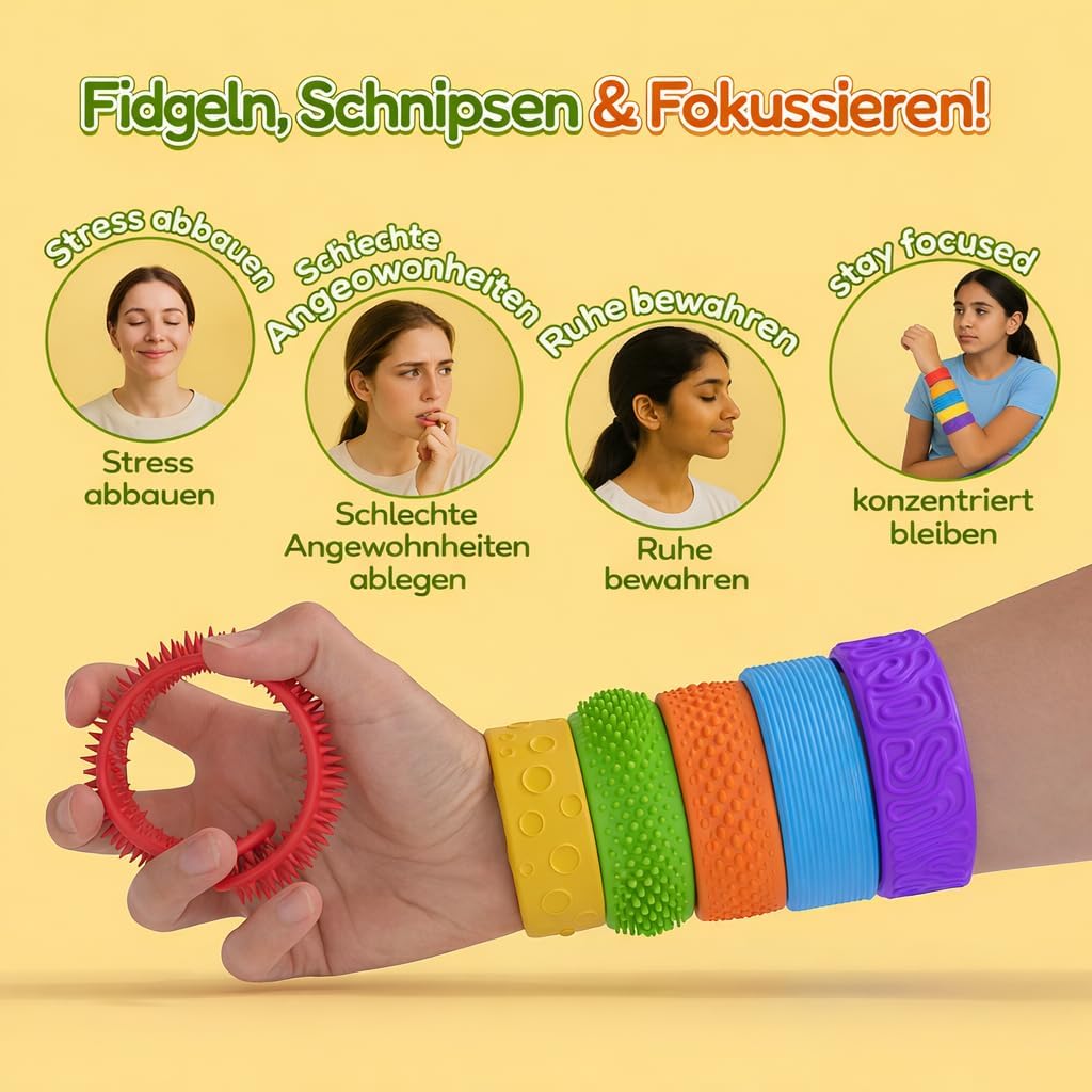 Thumbnail 3 de AotBlcer: 6 strukturierte Sensorik-Armbänder mit Silikonverschluss für Kinder & Erwachsene