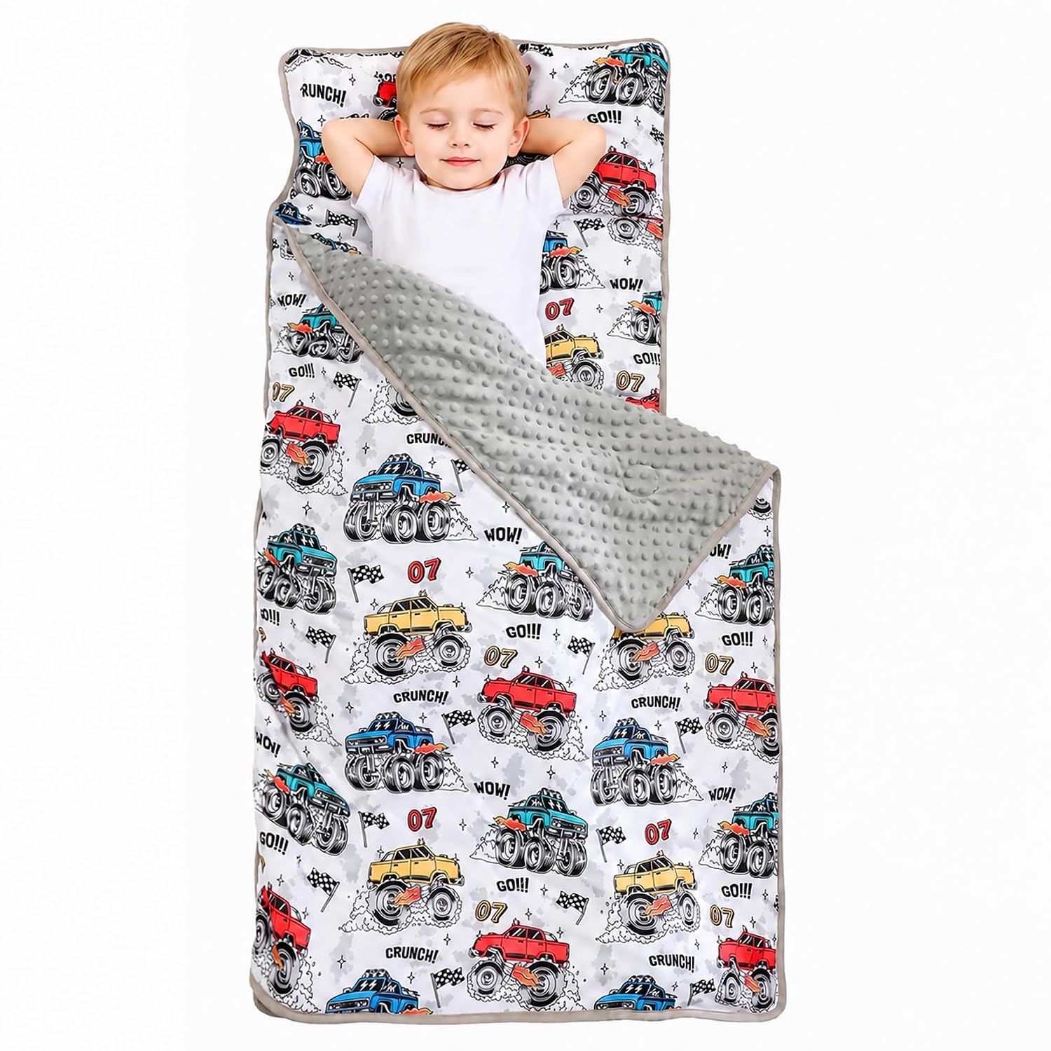 Detalle de Viviland Monster Truck Toddler Nap Mat with Pillow and Minky Blanket