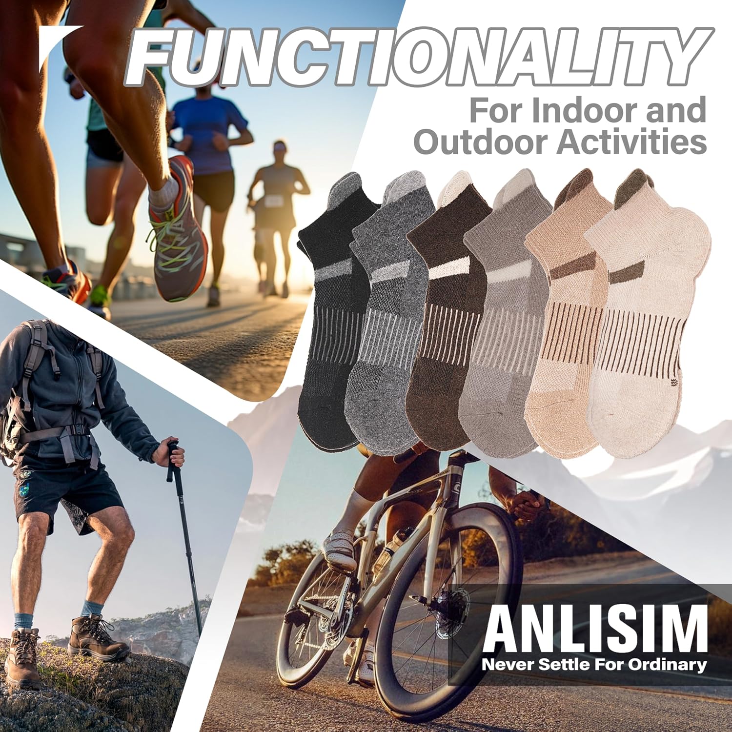 Detalle 2 de Anlisim Merino Wool Ankle Socks, 6 Pairs with Cushioned Soles