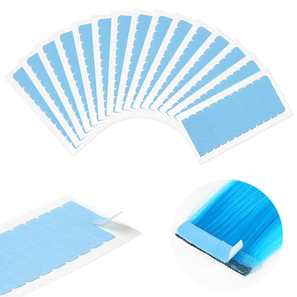 LOPHE – Lot de 180 bandes adhésives double face pour extensions de cheveux (4 x 0,8 cm, bleu)