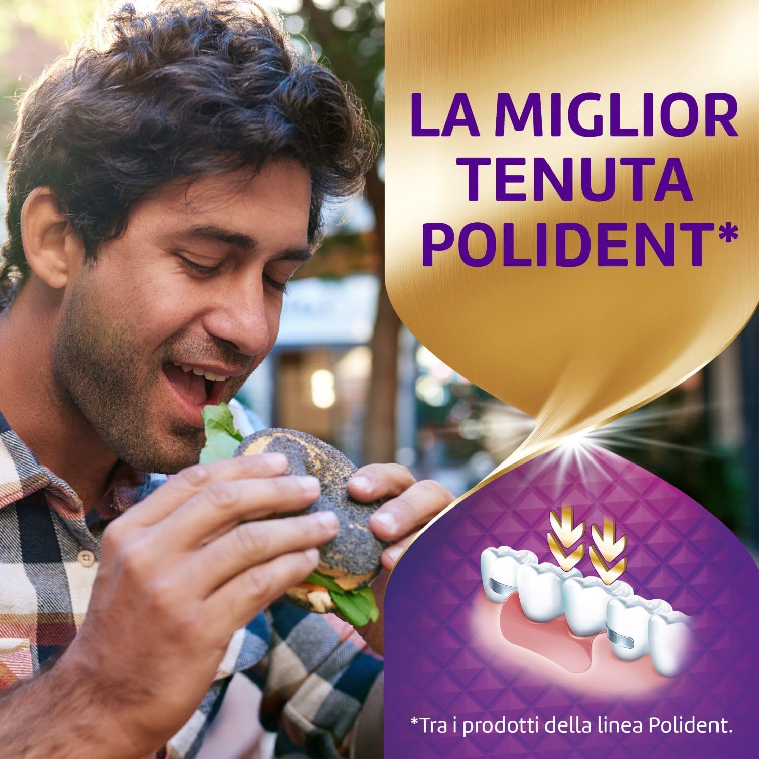 Detalle 2 de Polident Super Tenuta + Sigillante: Adesivo per Protesi Dentale, 12 Ore di Tenuta, Gusto Neutro, Pacco 3x40g