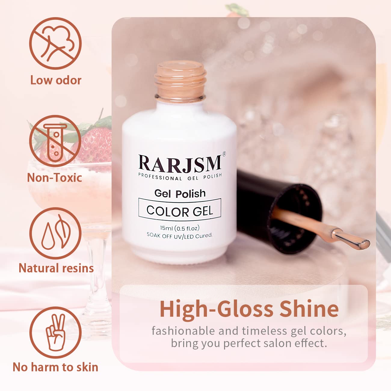 Detalle 1 de RARJSM Milky Rose Nude Pink Gel Nail Polish (LED/UV Curing, Soak-Off) — 15ml
