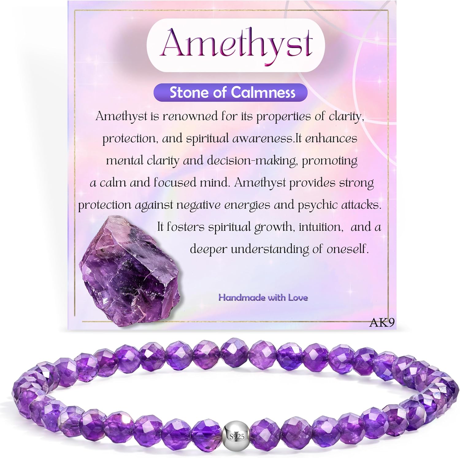 Detalle de Farfume Edelstein-Perlenarmband mit Amethyst (4 mm) und Silber 925 – elastisch, natursteinbasiert