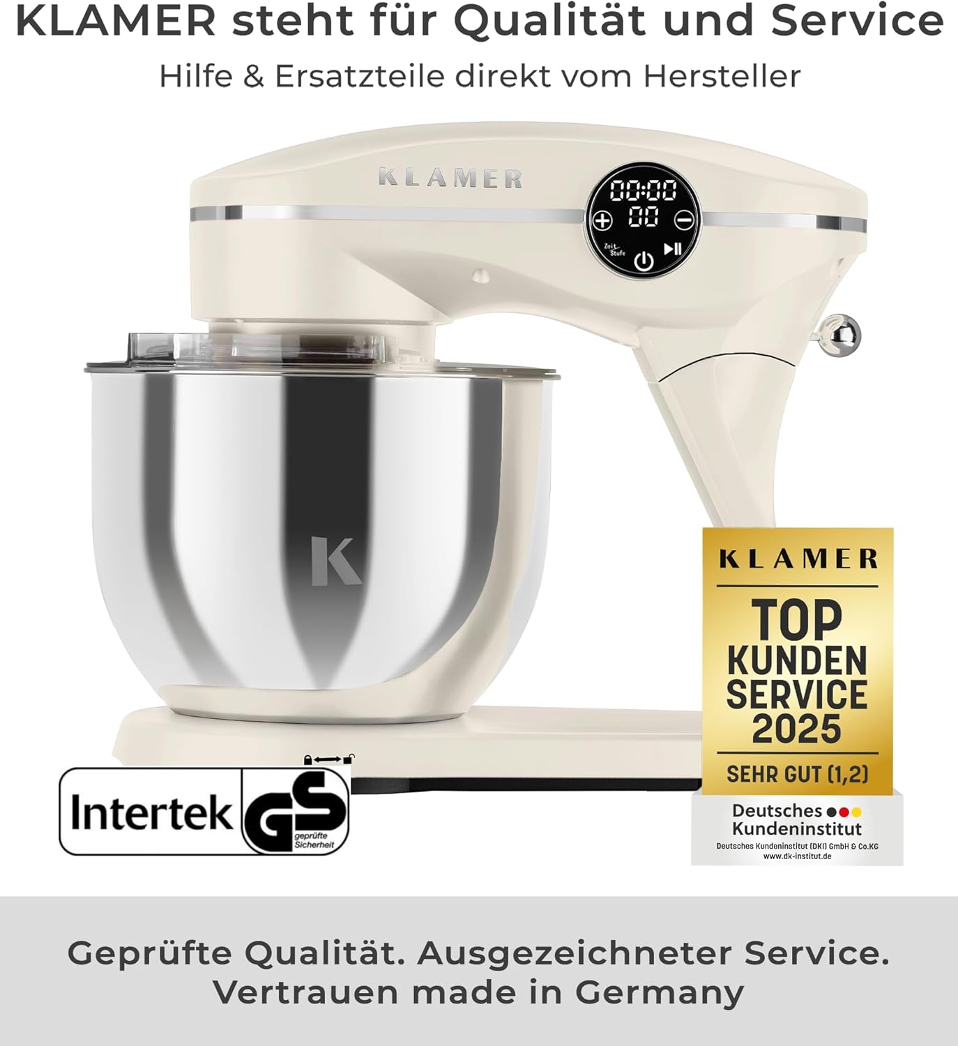 Thumbnail 3 de KLAMER Küchenmaschine 1800W – 6 L Edelstahl-Schüssel,Planetarisches Rührwerk, 10 Stufen, Timer