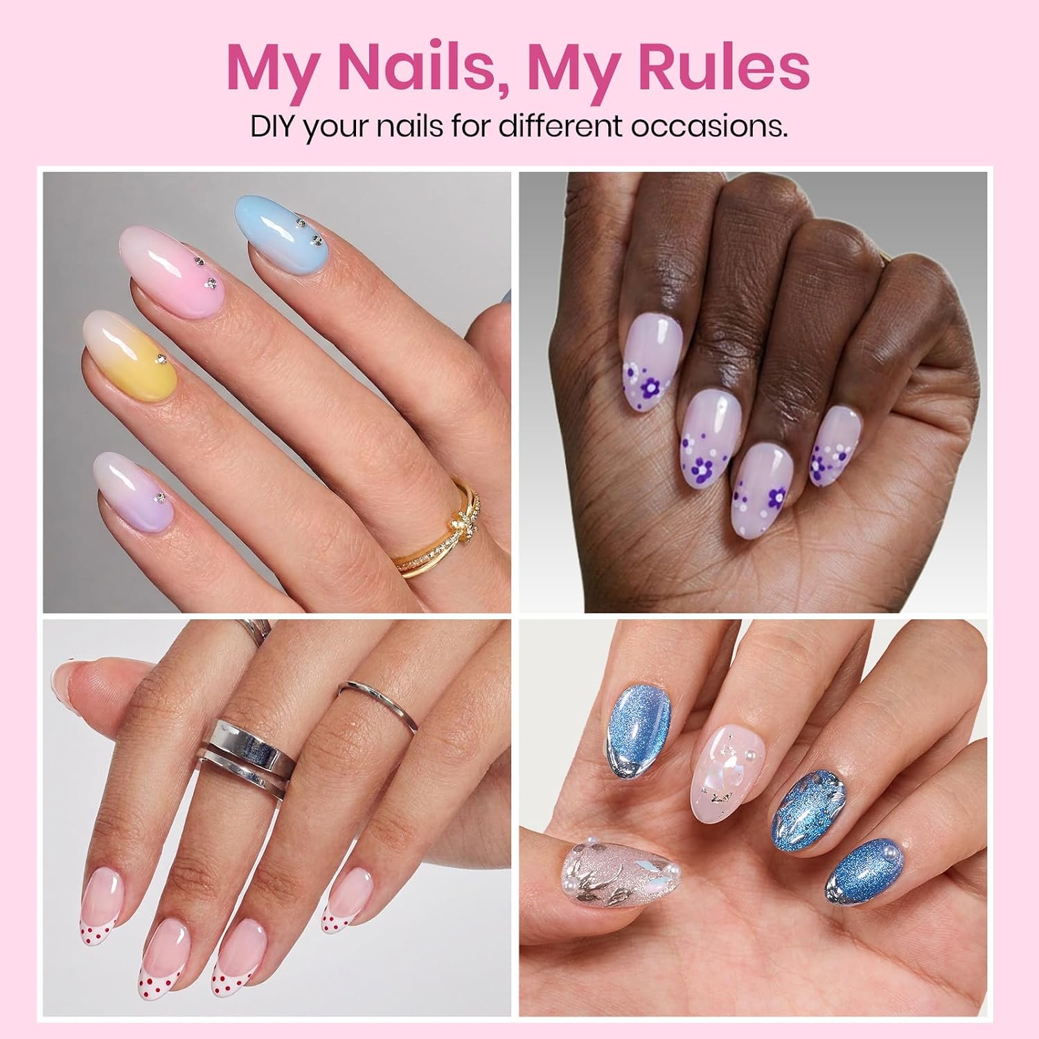 Detalle 2 de Beetles Soft Gel Nail Tips Short Almond 288pcs (12 Sizes) — Etch-X Pre-Etched Full Cover Fake Nails for DIY