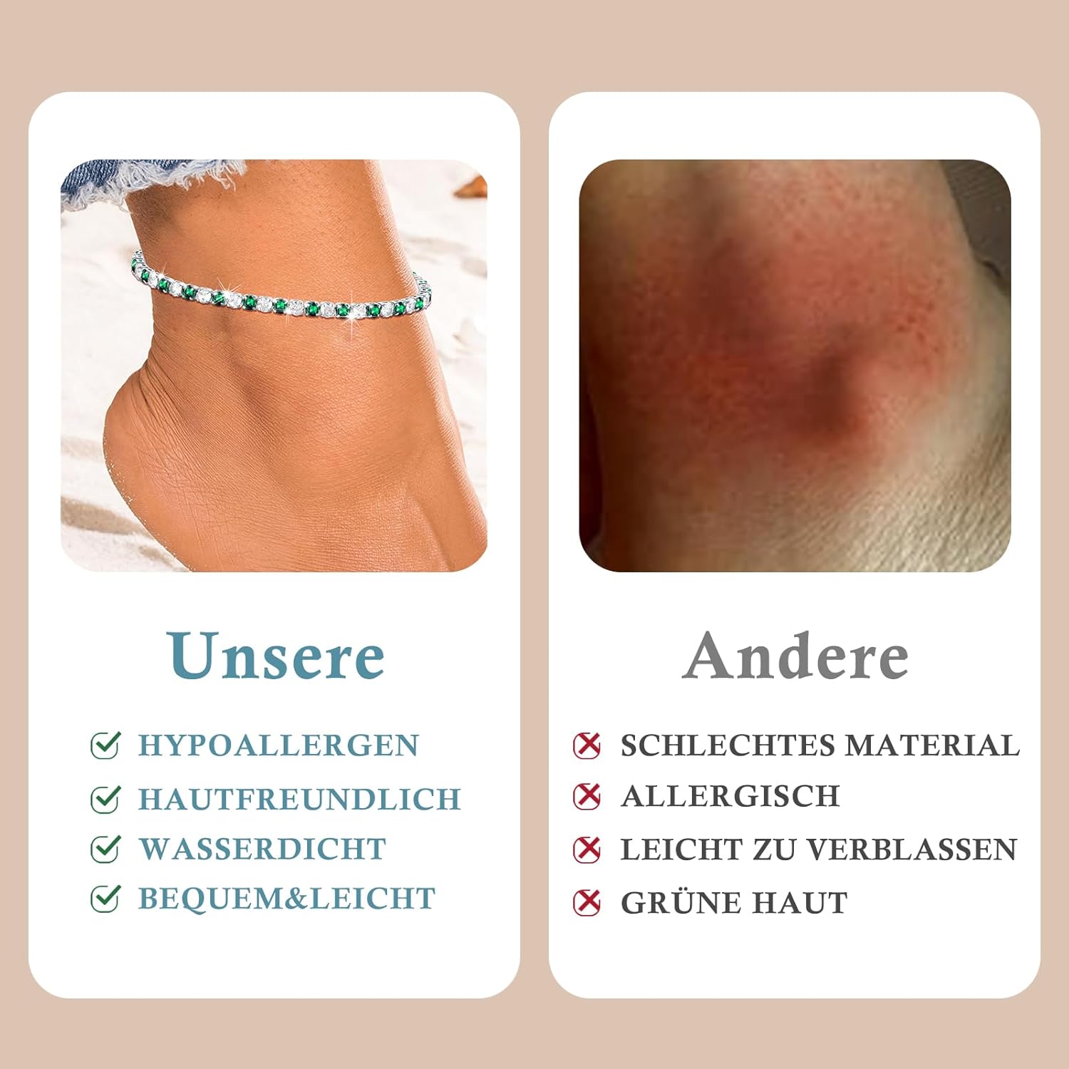 Detalle de HEEYA Fußkettchen für Damen Silber mit 5A Zirkonia – verstellbares, hypoallergenes Tennis-Fußkettchen