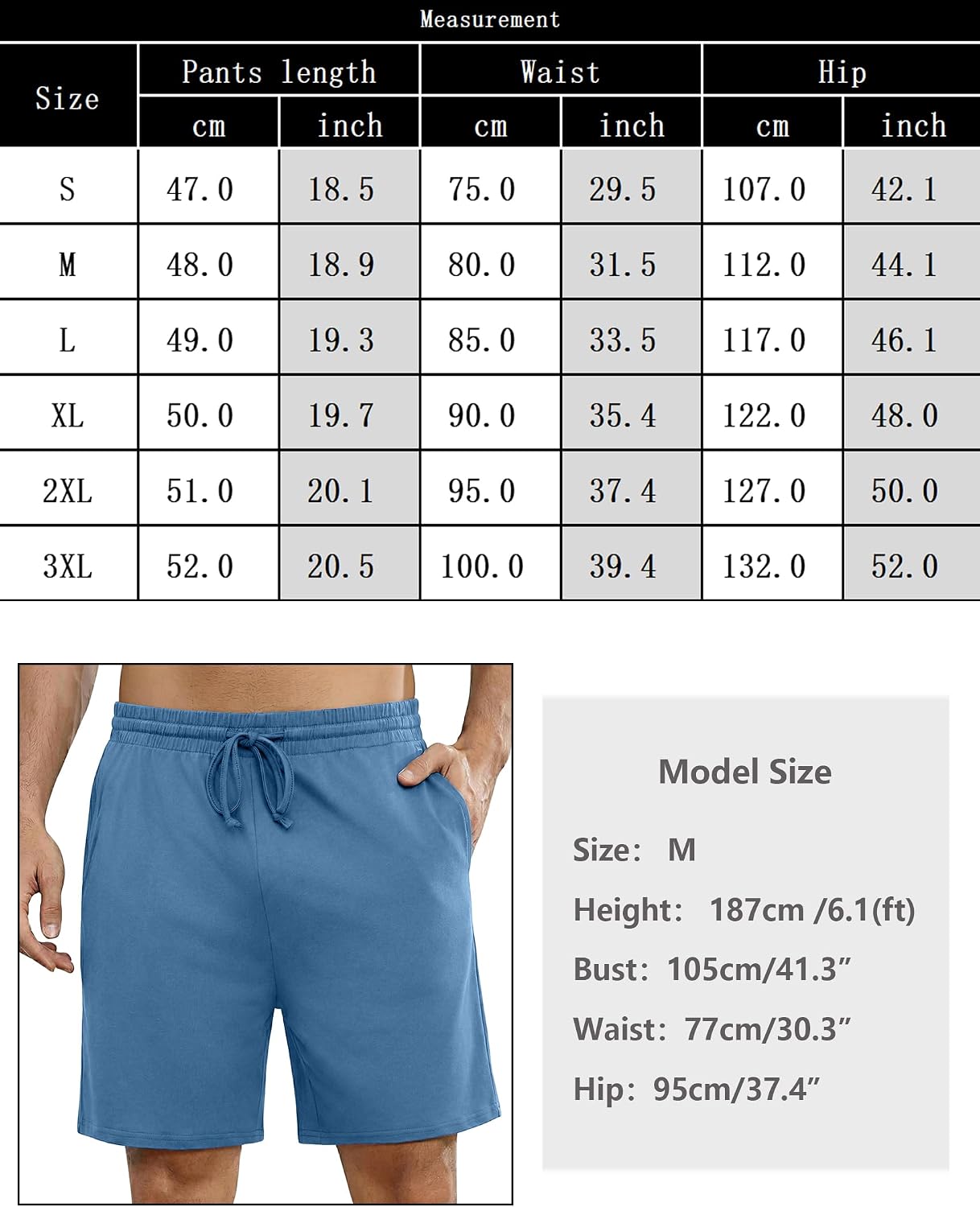 Detalle 2 de Bresdk short de pyjama court homme en coton avec élasthanne (pour la détente et l’été)