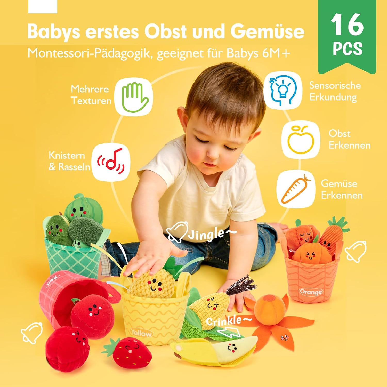 Thumbnail 1 de hahaland Obst und Gemüse Sensorik 16-teilig