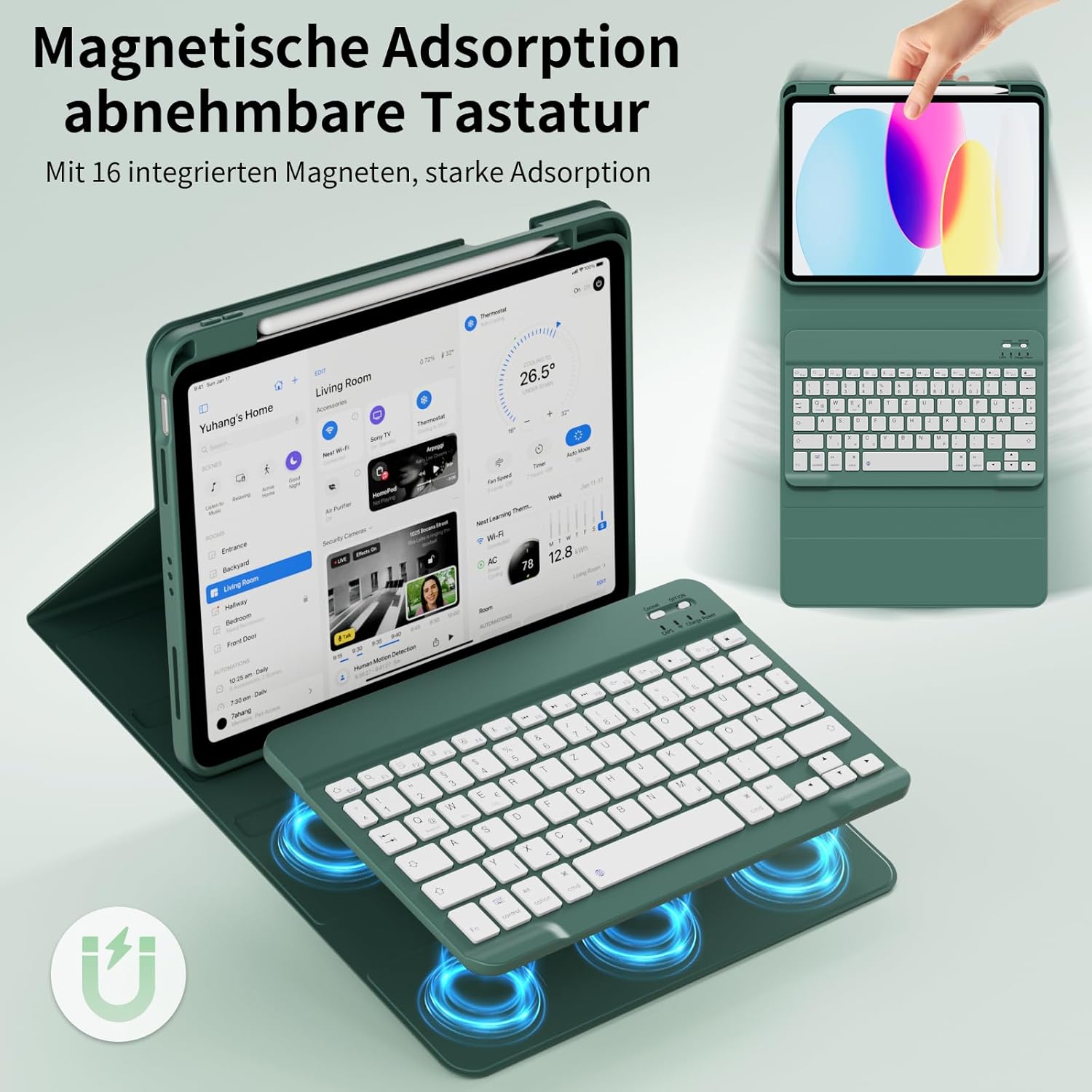 Thumbnail 3 de ZOYU Hülle mit Tastatur für iPad 11. Generation (A16) 2025 und iPad 10. Generation (10,9 Zoll) – Nachtgrün
