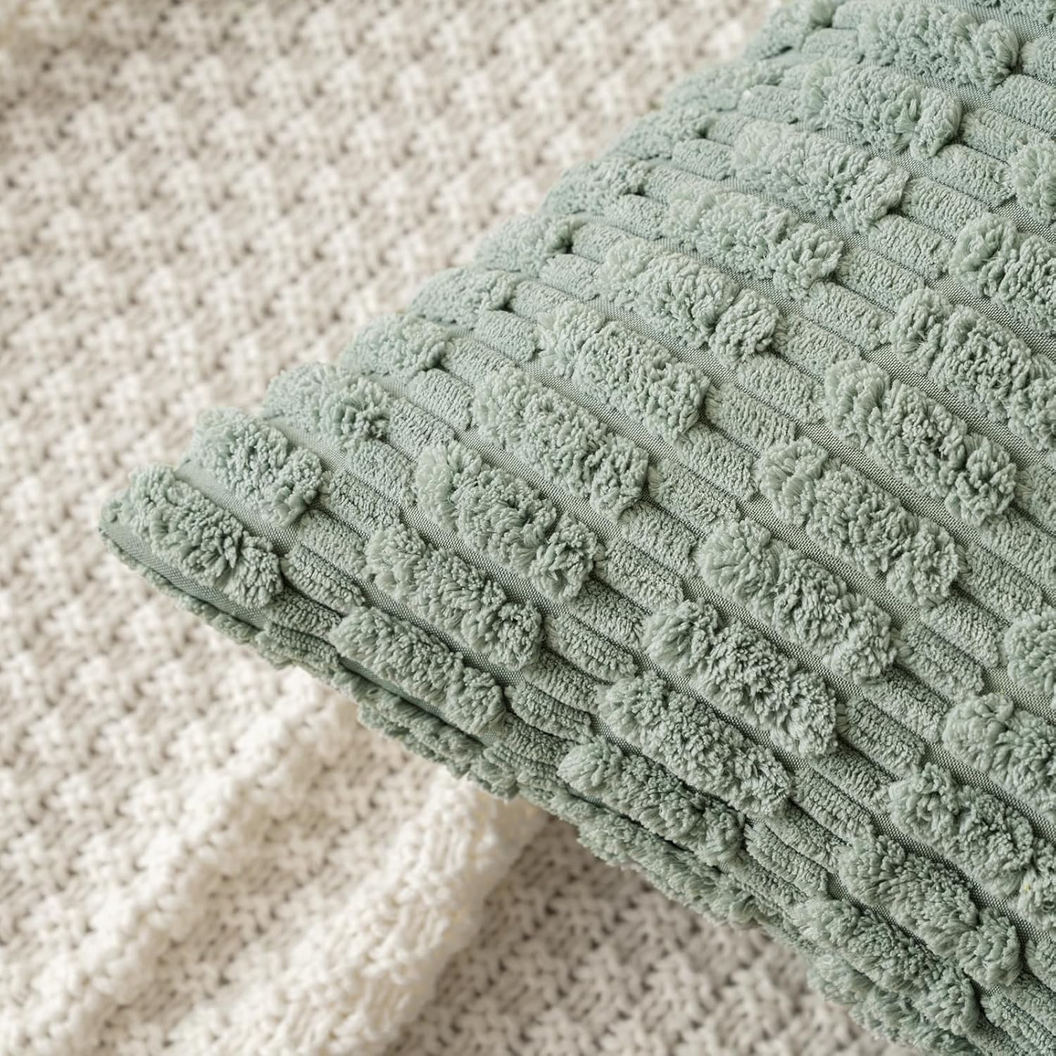 Thumbnail 1 de MIULEE Pack of 2 Corduroy Cushion Covers 45 x 45 cm (Greyish Green)