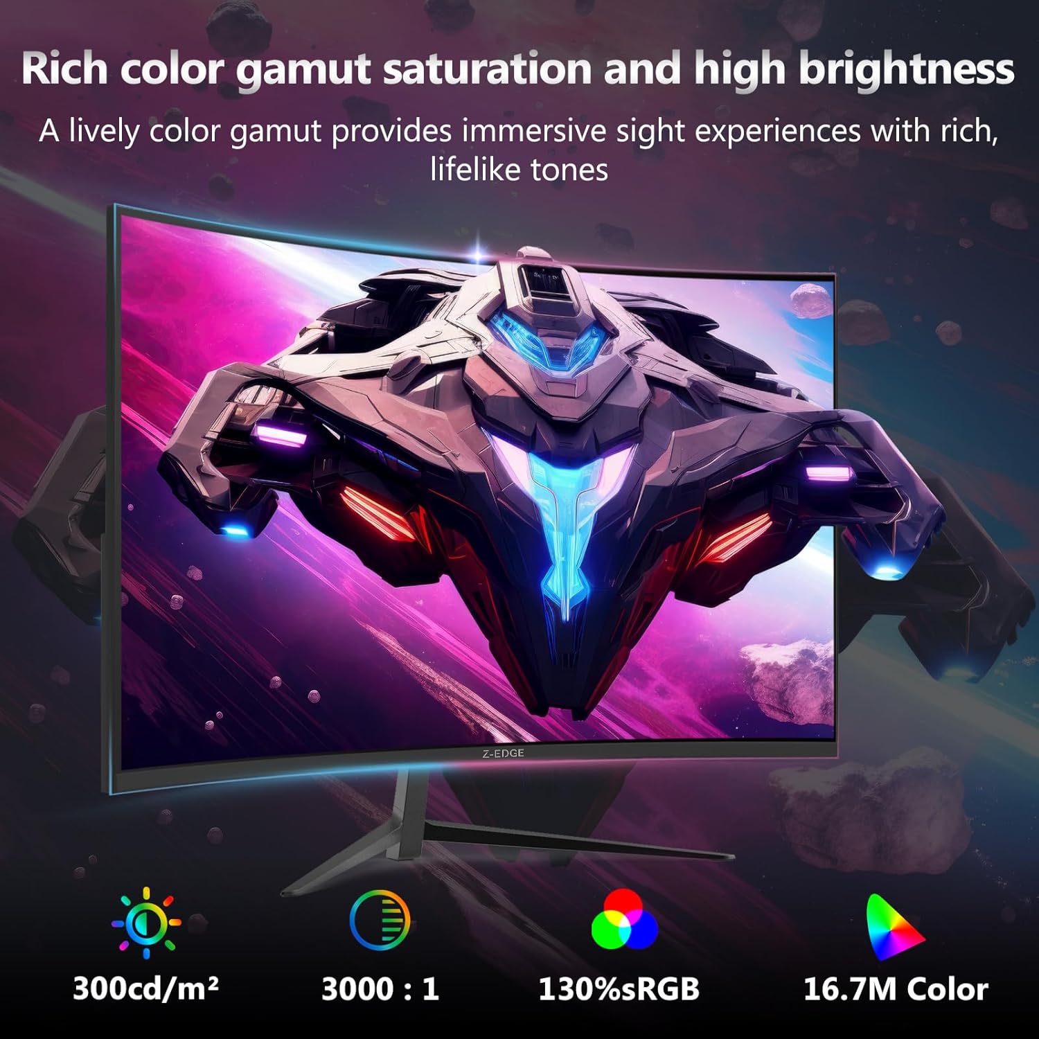 Detalle 2 de Z-Edge 24 Inch Curved Gaming Monitor (200Hz, 1ms MPRT, VA, FreeSync) – Full HD 1080p, HDMI & DisplayPort