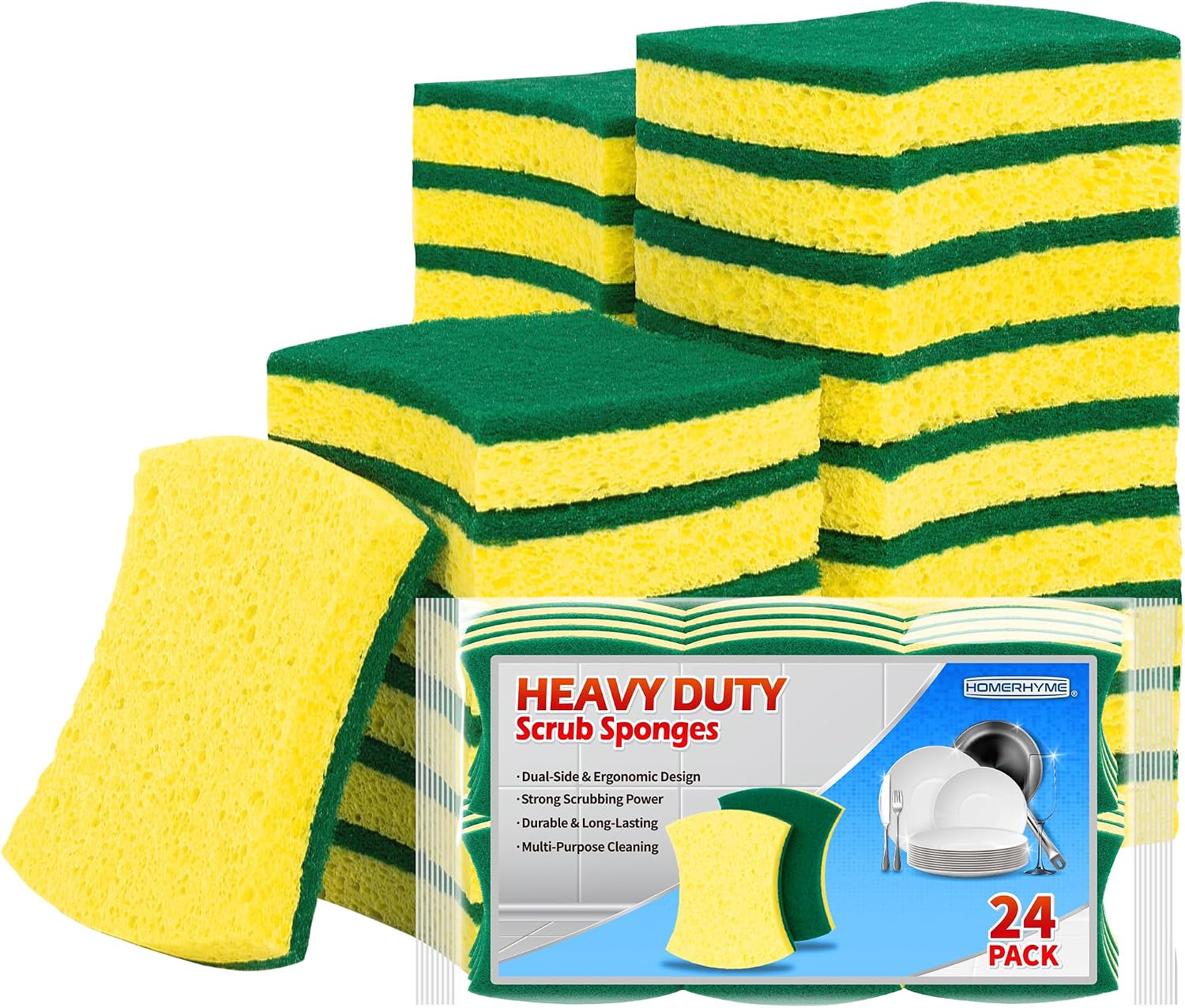 Detalle de HOMERHYME 24 PK Heavy Duty Dish Kitchen Sponges, Dual-Sided Ergonomic Design