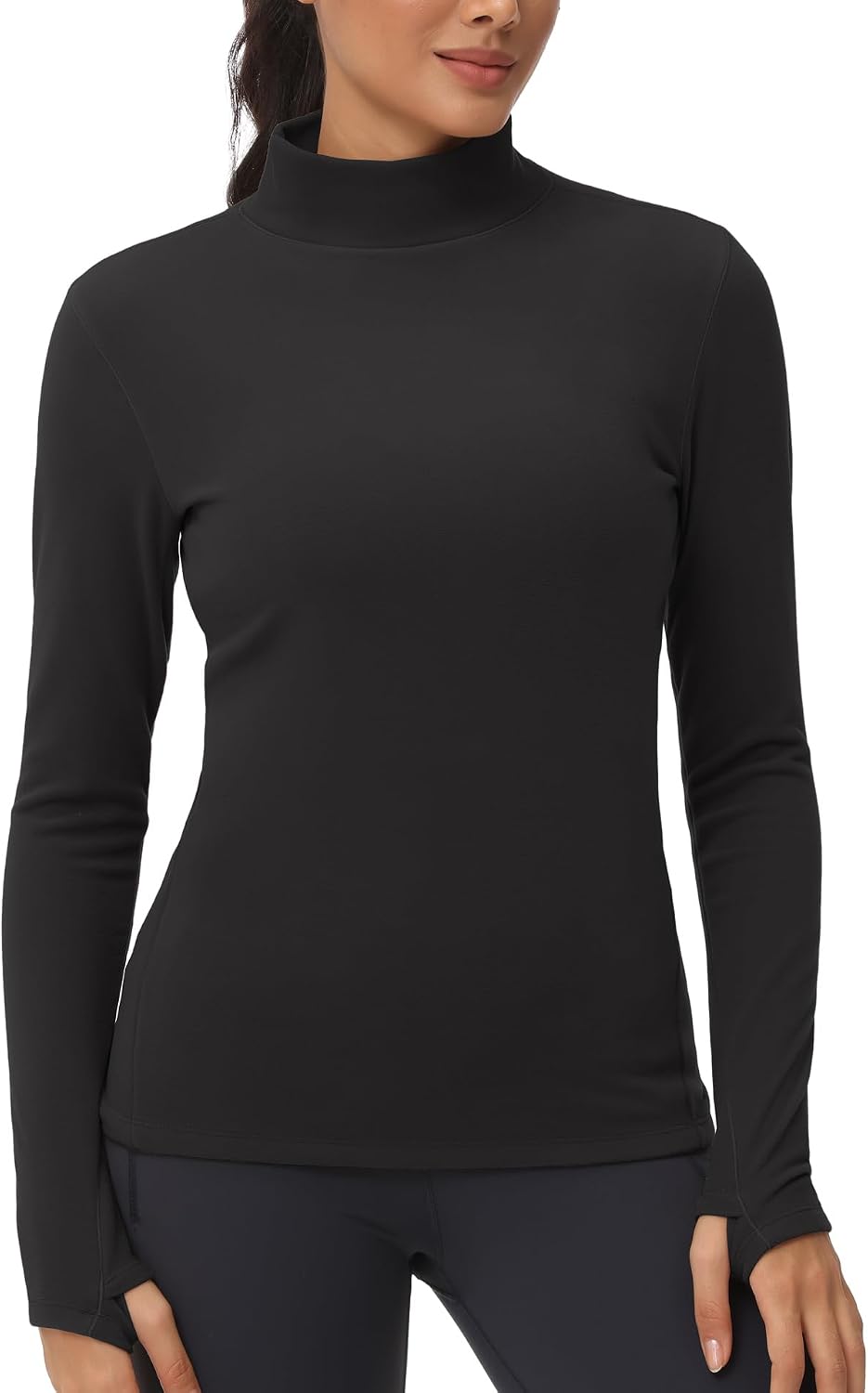 THE GYM PEOPLE sous-vêtement thermique à col roulé pour femme en polaire avec trous pour les pouces