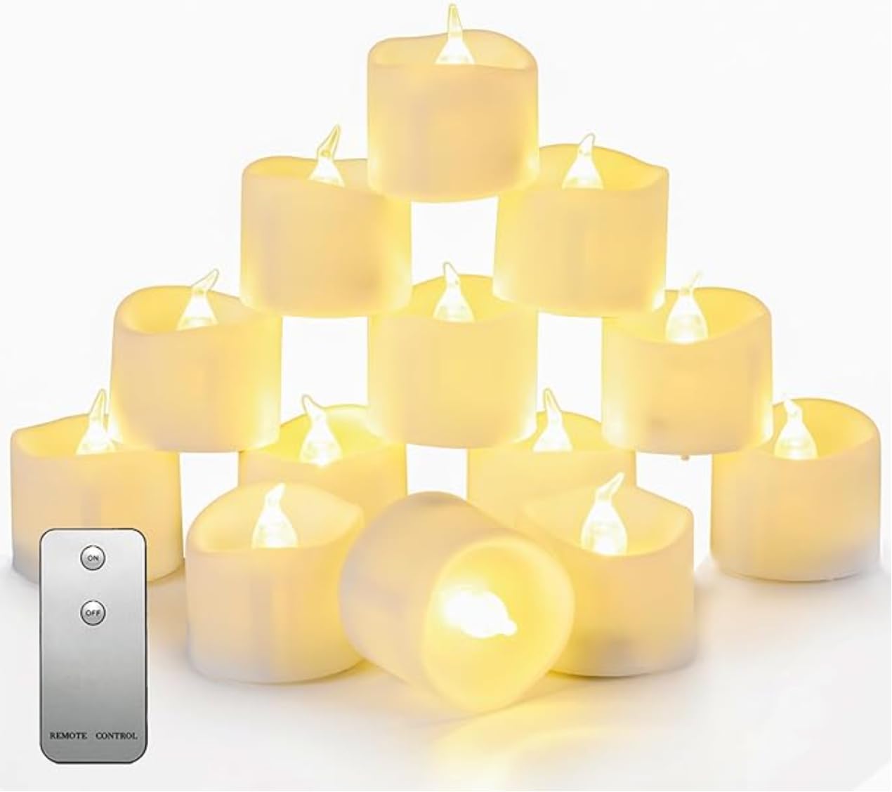 Detalle de Auemaniliy LED-Teelicht-Kerzen mit Fernbedienung – 24 Stück batteriebetrieben, blinkend, sicher und feuerfrei