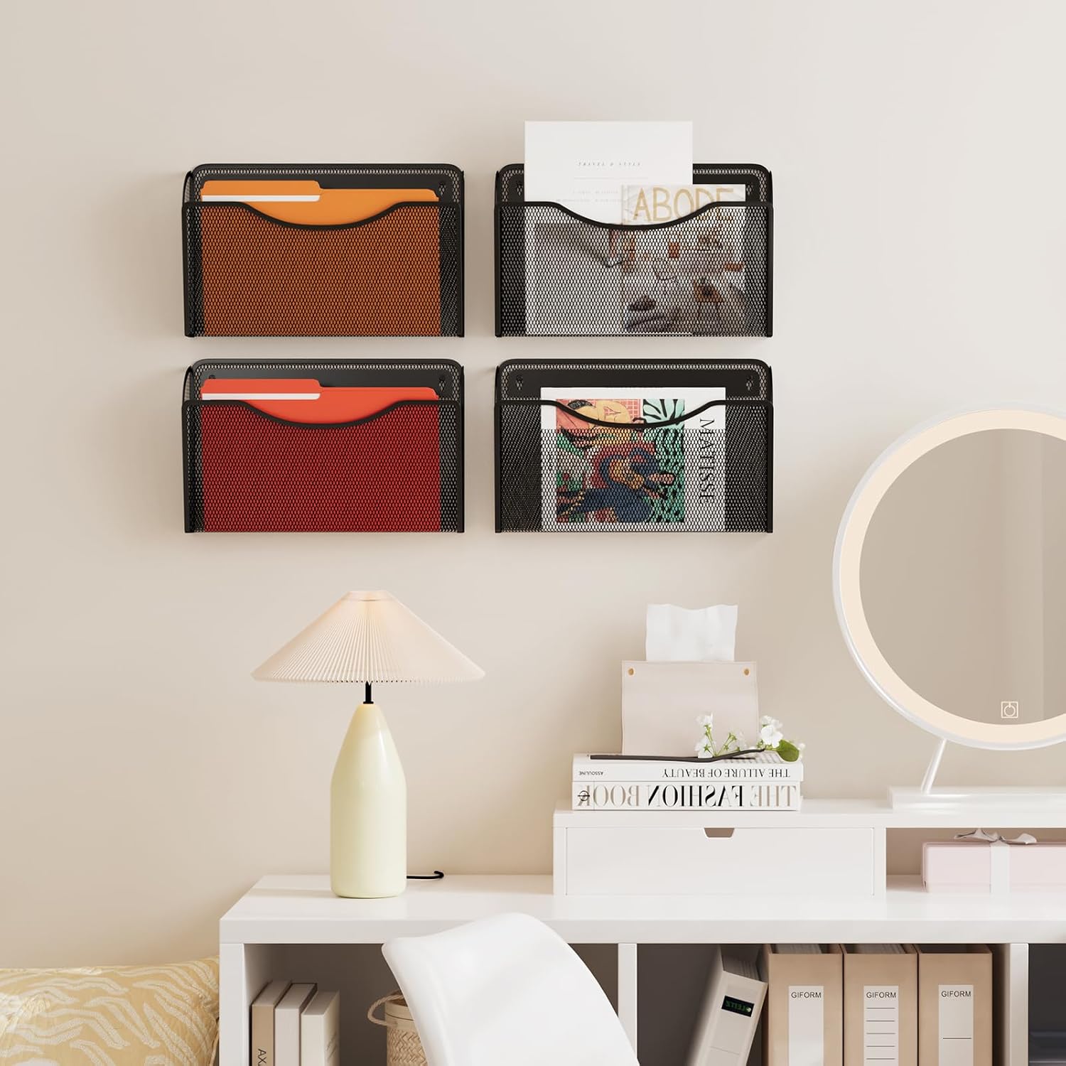 Detalle 2 de MINDEPOT GQWJ Wall File Organizer, 3-Pack, Black Hanging Single-Pocket Design