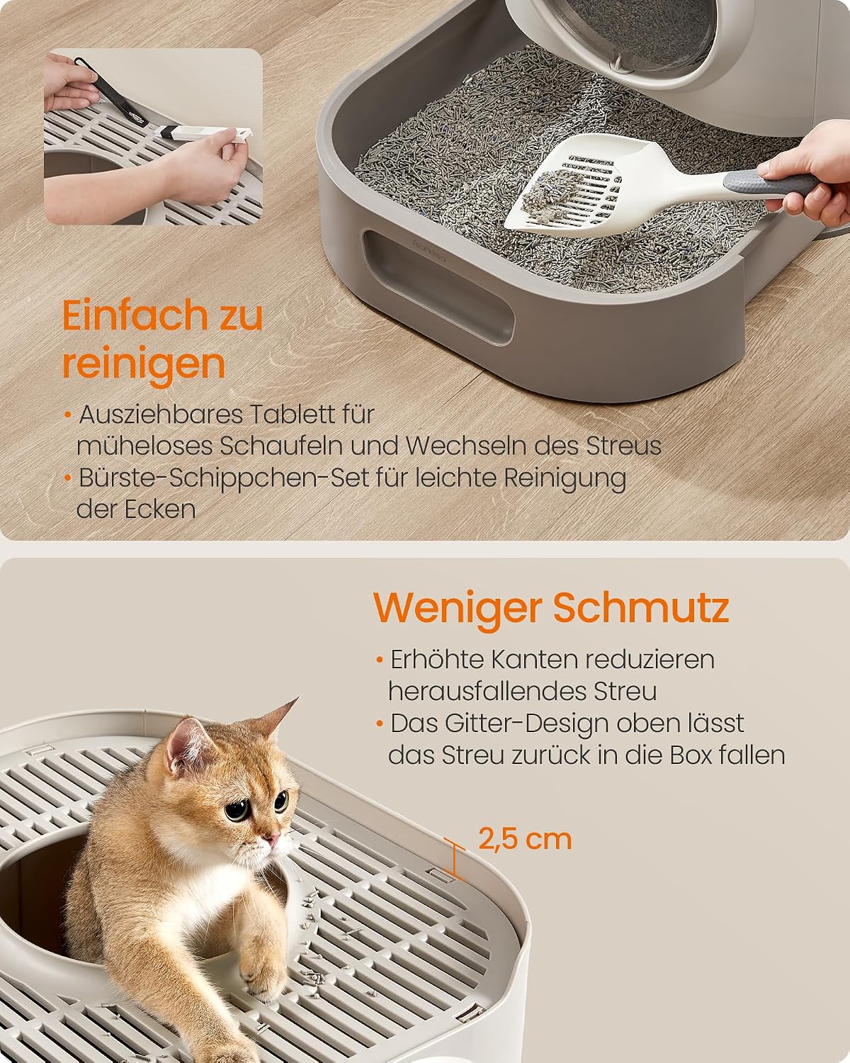 Detalle de Feandrea PPT002G01 Katzentoilette 50×40,5×34,5 cm 🐱
