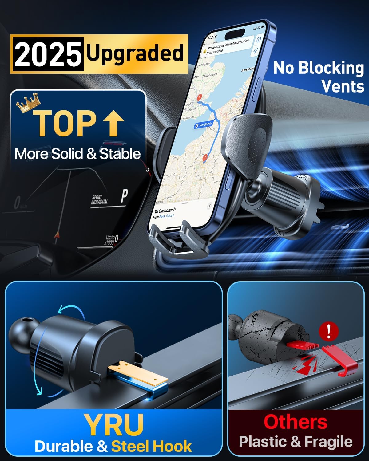 Detalle de YRU Upgraded Car Phone Holder 360°