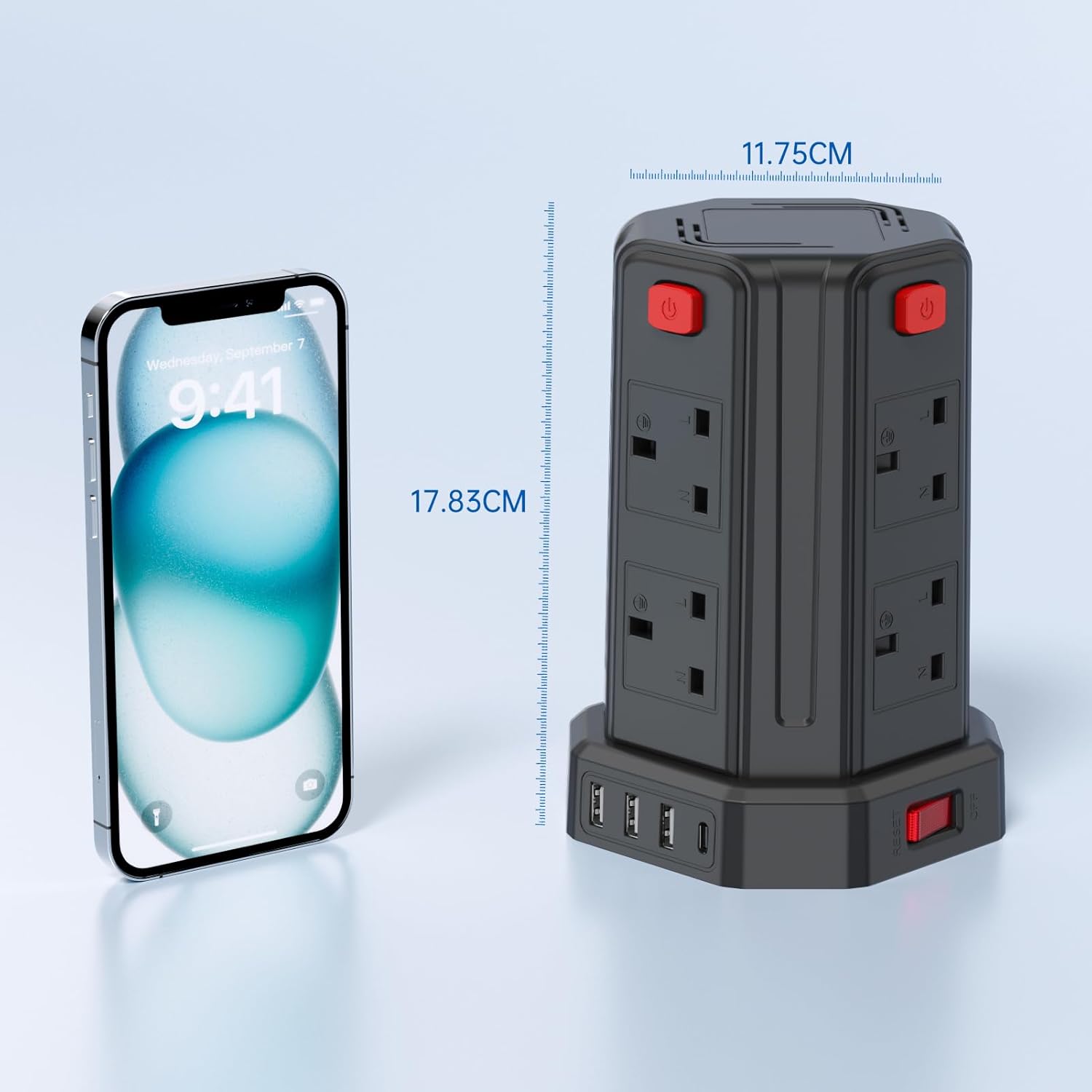Thumbnail 6 de Tower Extension Lead 3M: 8 AC outlets, 4 USB ports with surge protection