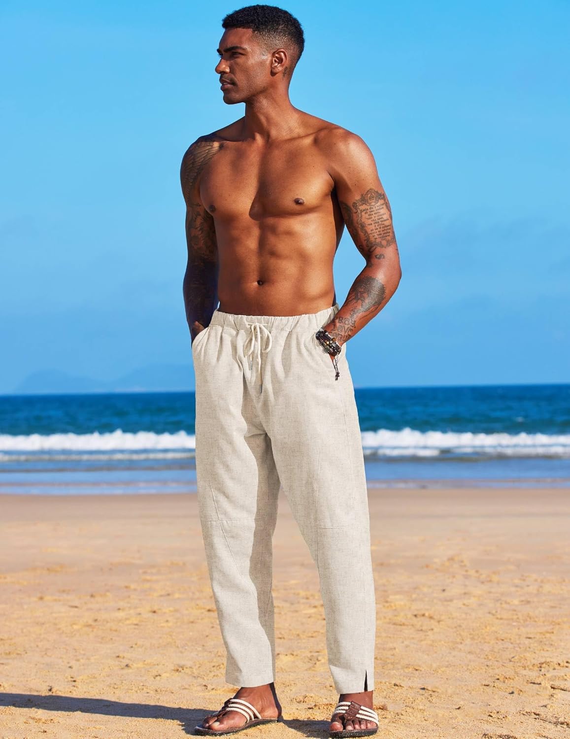 Thumbnail 2 de COOFANDY Herren Leinenhose Lang Haremshose – Lockerer Sommerkomfort mit Taschen
