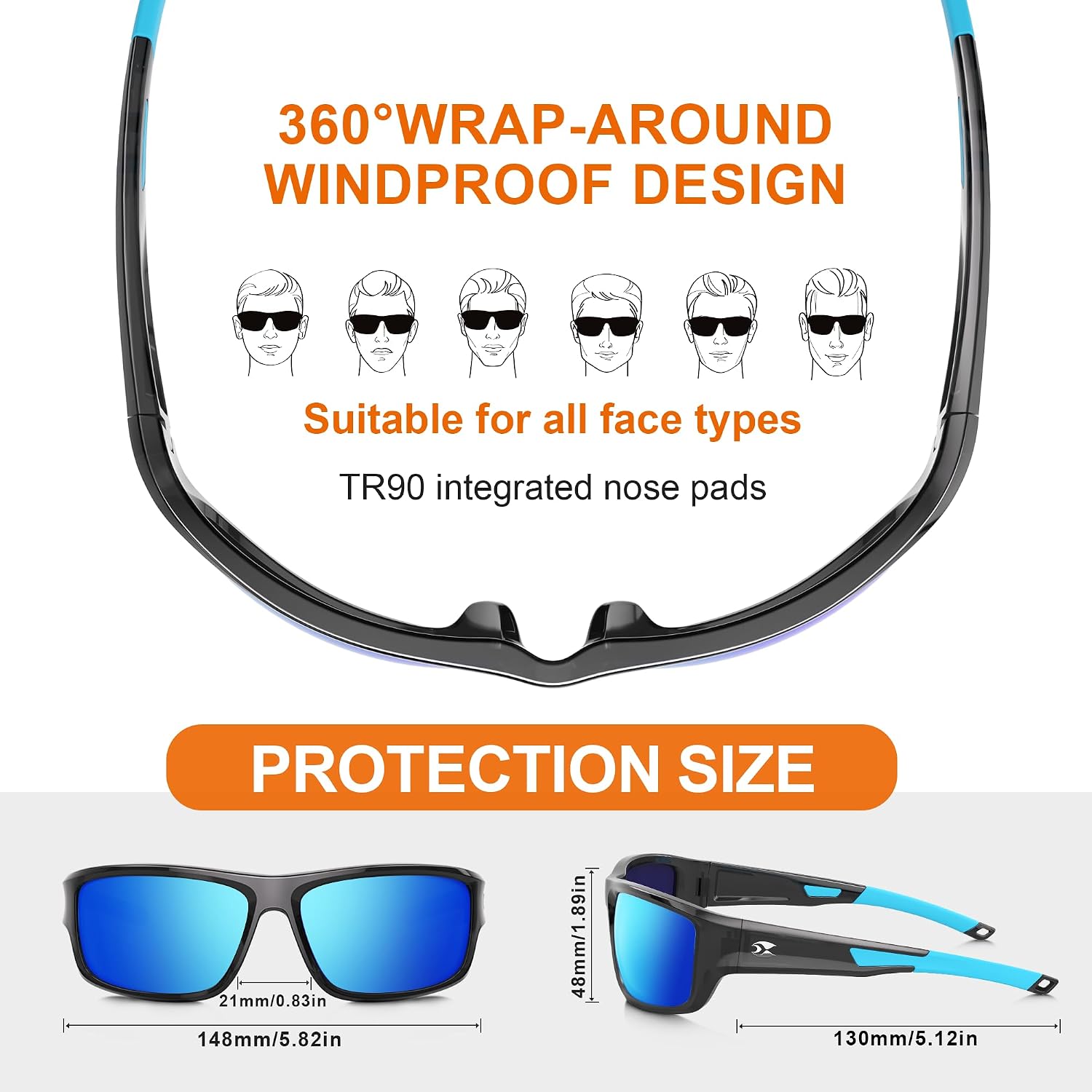 Detalle 1 de suoso Polarized Sports Sunglasses, Wrap Design, TR90 Frame, UV400 TAC Lenses