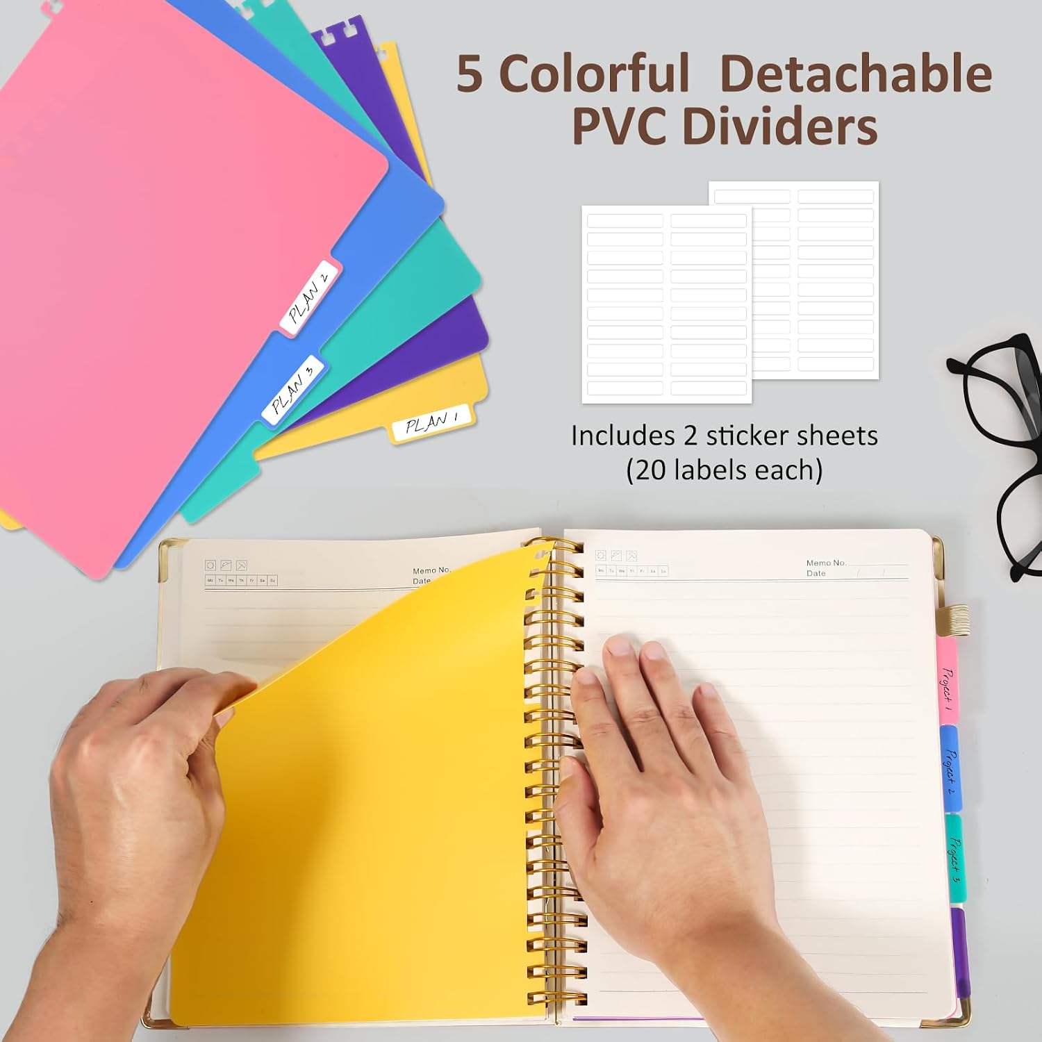 Detalle 2 de RIANEAN 8" x 10" Hardcover Spiral Notebook, 5 Subjects, 300 Pages