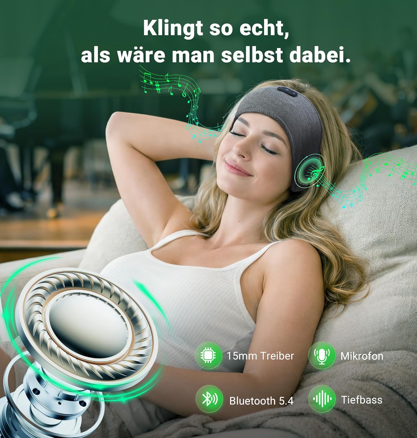 Detalle de ink-topoint Schlafkopfhörer Bluetooth – Schlafkopfhörer aus Bambus-Baumwolle mit ultradünnen HD-Lautsprechern