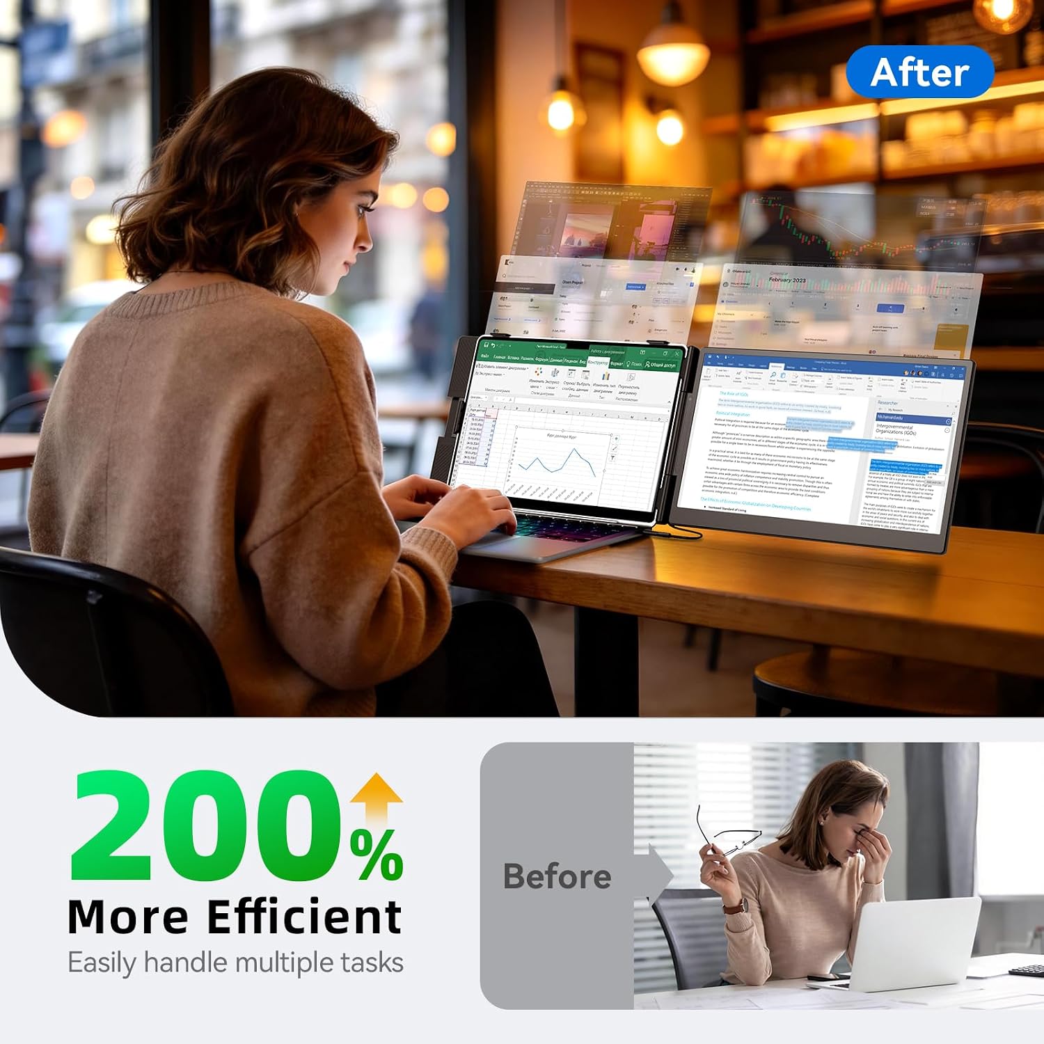 Detalle de DZVW A5 14-Inch Laptop Screen Extender, FHD 1080p IPS Display