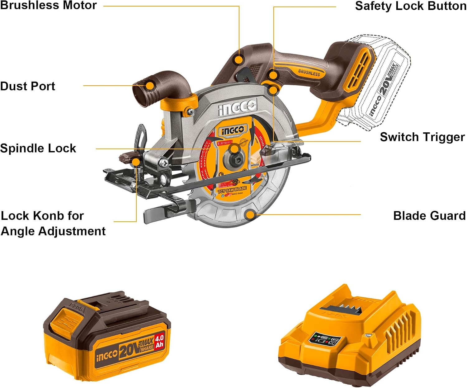 Detalle de INGCO CSLI14021 20V Cordless Circular Saw 140mm