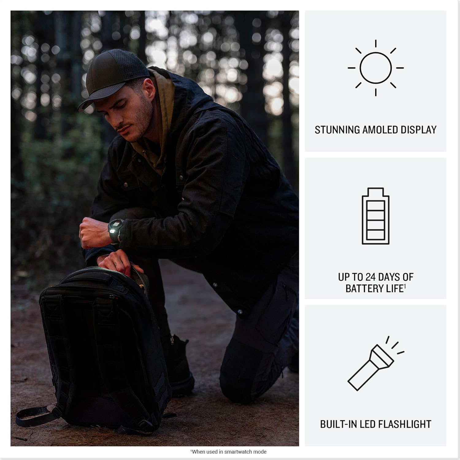 Thumbnail 2 de Garmin Instinct 3 Tactical Edition (50mm) rugged GPS smartwatch with AMOLED, LED flashlight & Garmin Pay