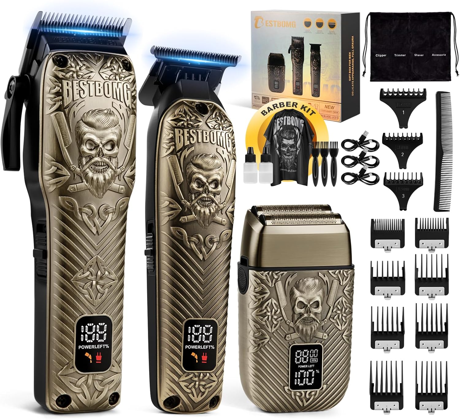 Detalle de BESTBOMG BS-808DR Professional Hair Clippers for Men – Bronze, Zero-Gap T-Blade, LED Display
