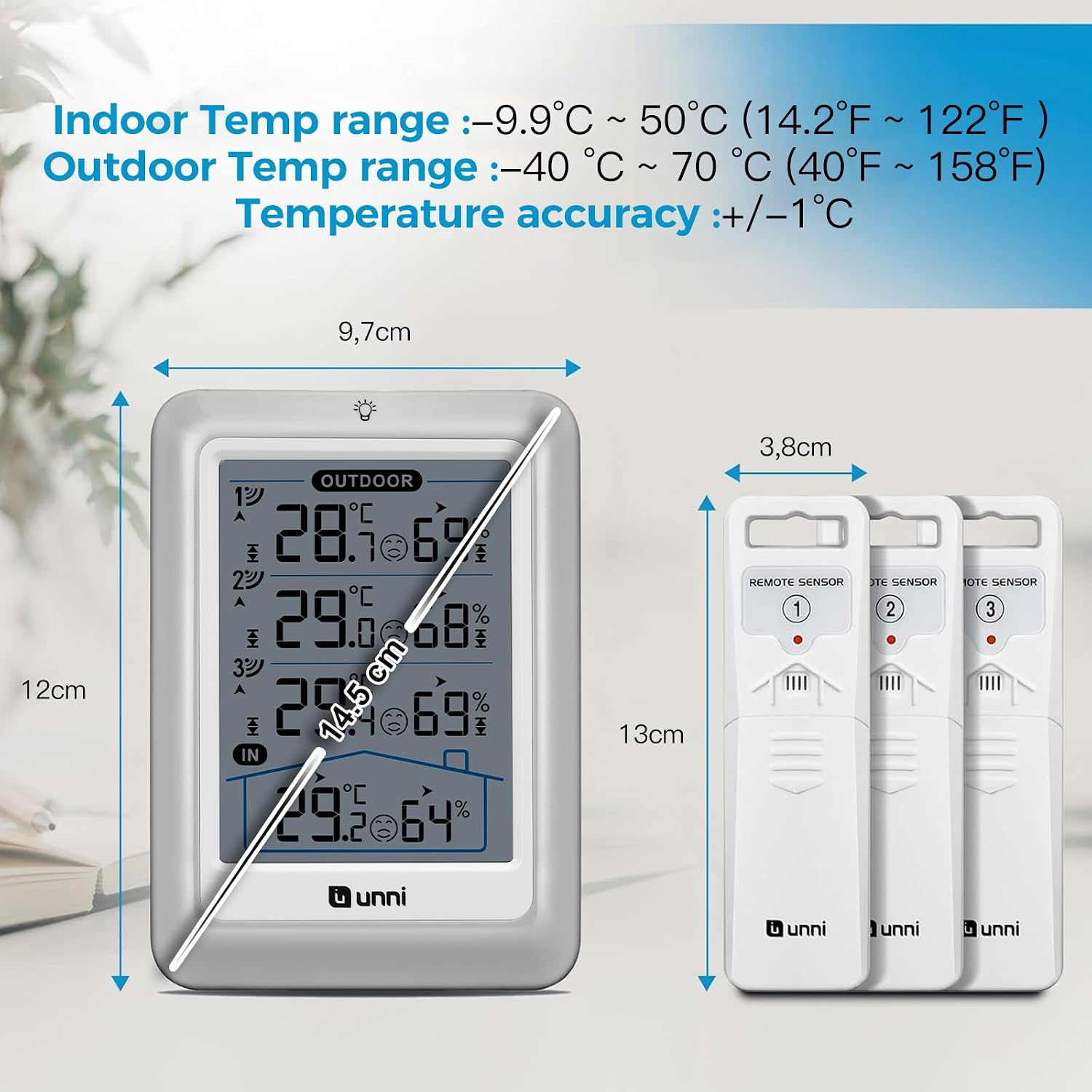 Detalle de UNNI Wireless thermometer, 4.5 inch display
