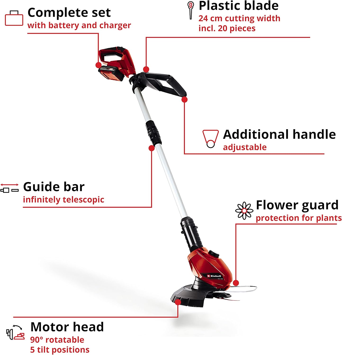 Thumbnail 2 de Einhell 18V Power X-Change cordless strimmer with 24cm cutting width, battery & charger + 20 blades