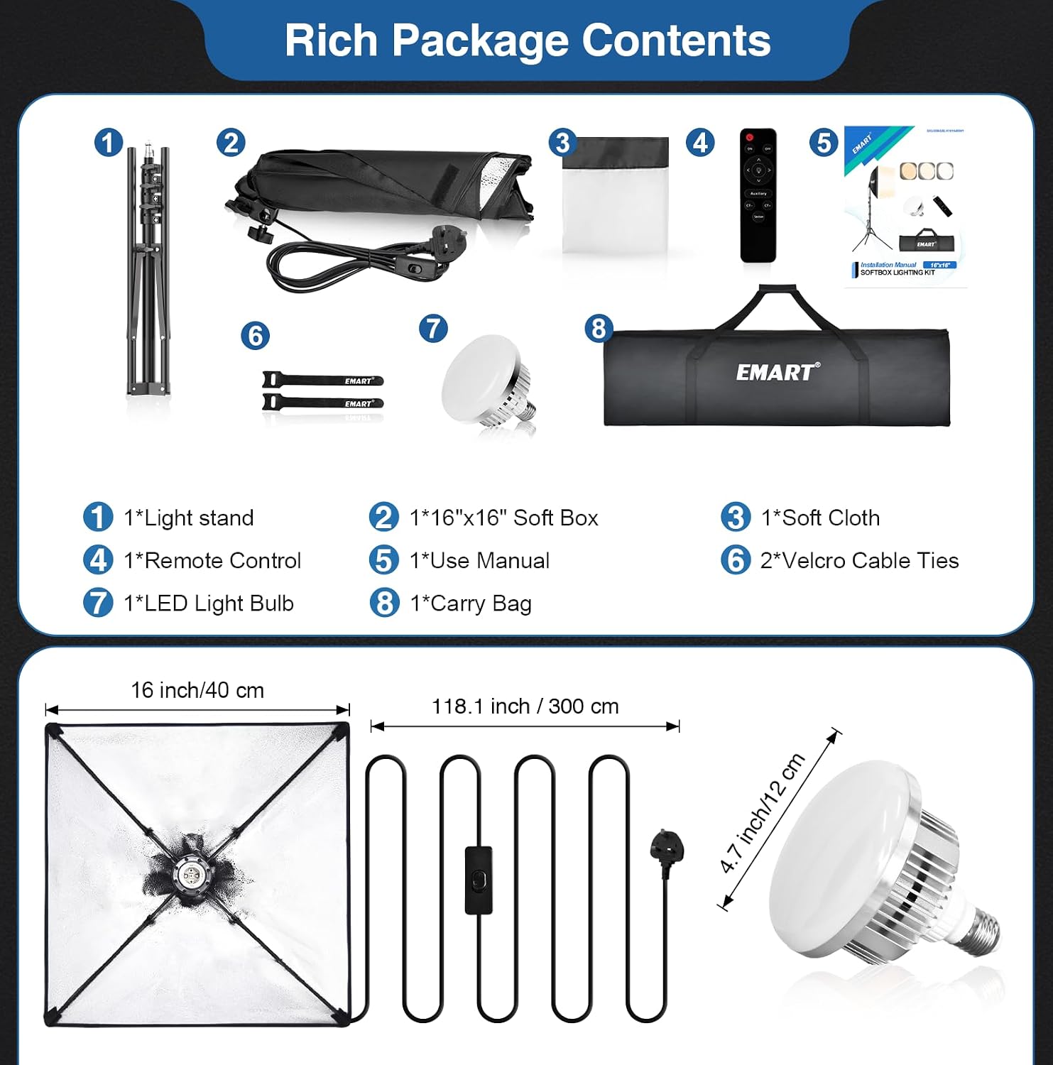 Thumbnail 6 de EMART 40x40cm Softbox Lighting Kit with 85W LED Bulbs