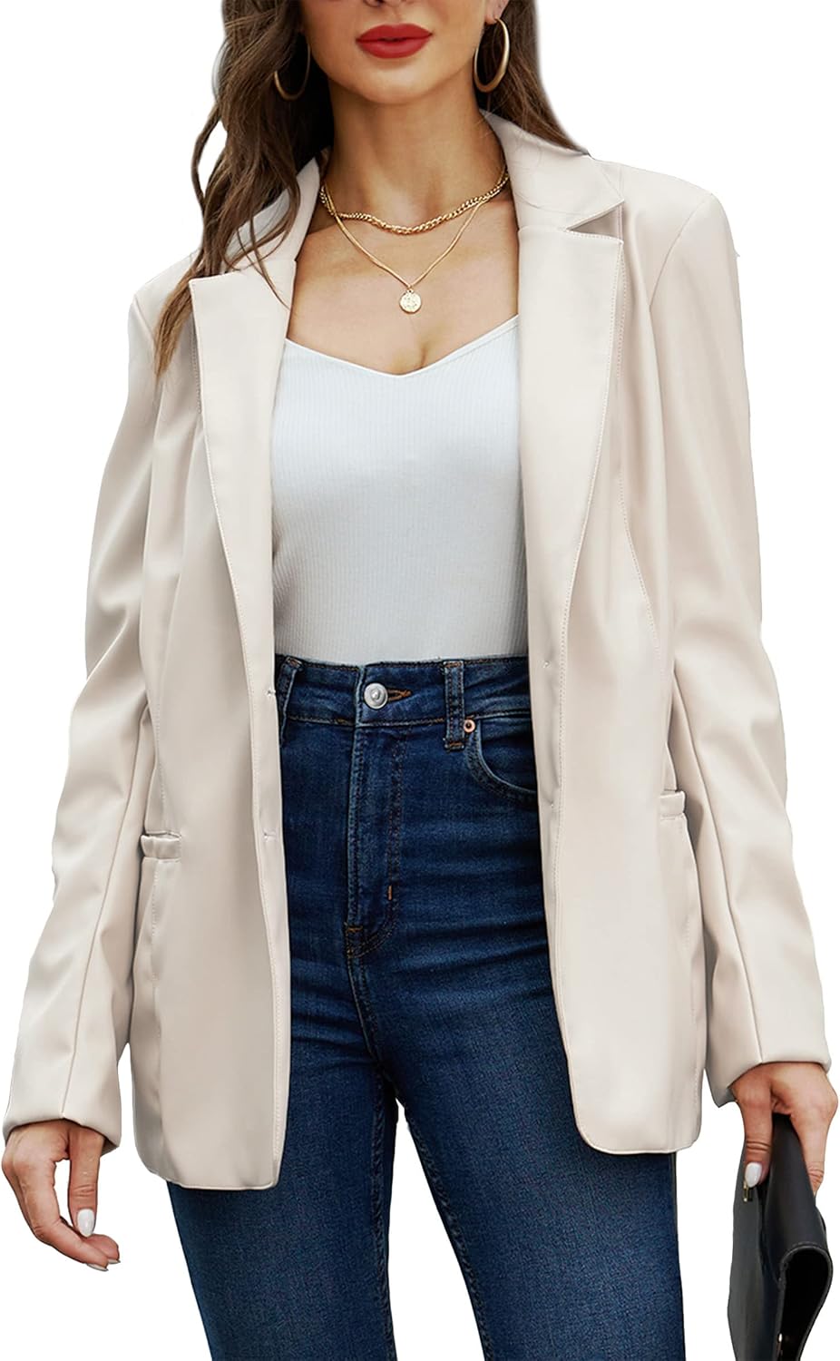 Thumbnail 5 de RISISSIDA Women's Blazer Jacket, Faux Leather
